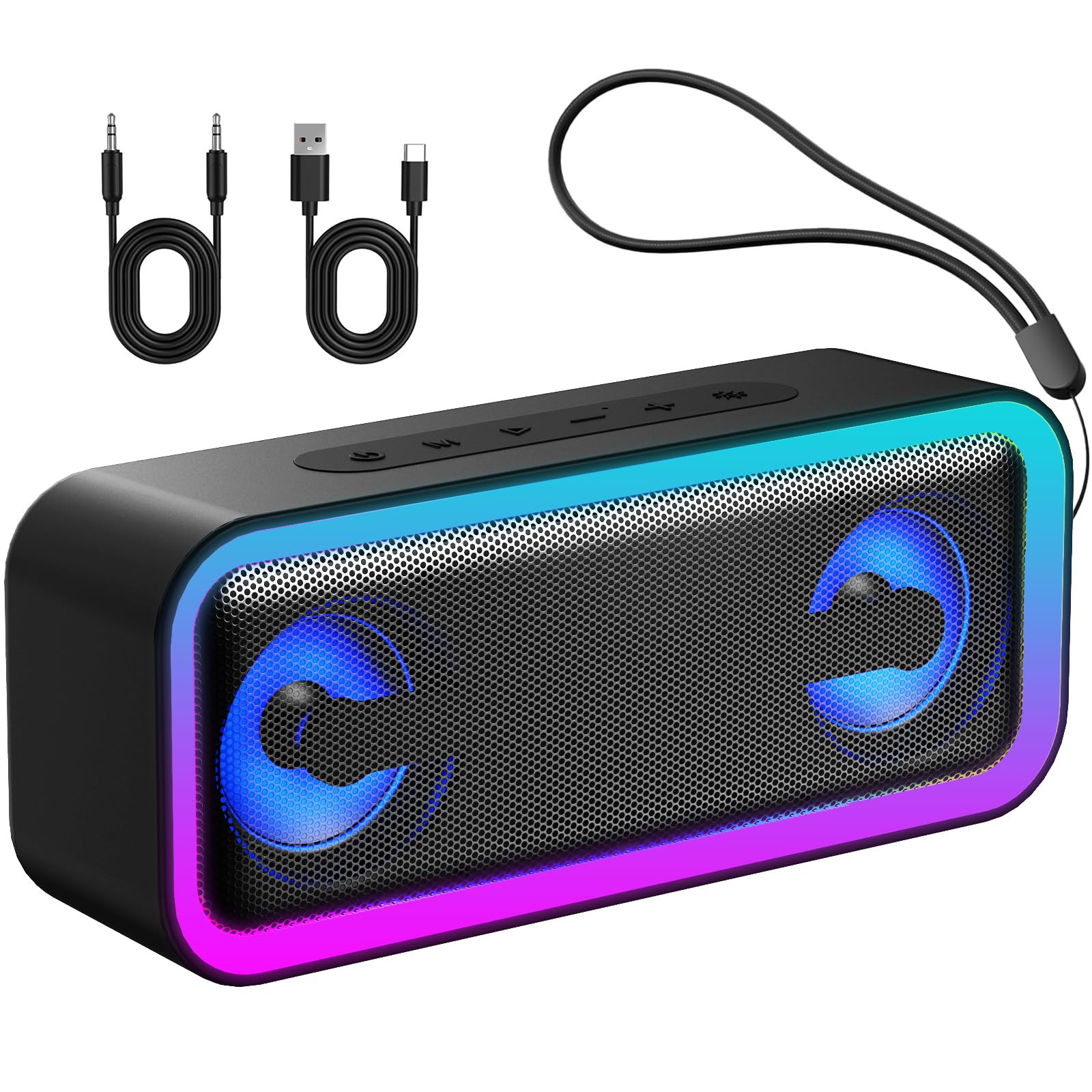 Altavoz Bluetooth Portátil Potente 40W, Altavoces Bluetooth 5.4 con Emparejamiento TWS,7 Cambios RGB, 30 H Reproducción, Impermeable IPX7, Speaker de Exterior para Viajes/Deportes/Fiestas/Ciclismo