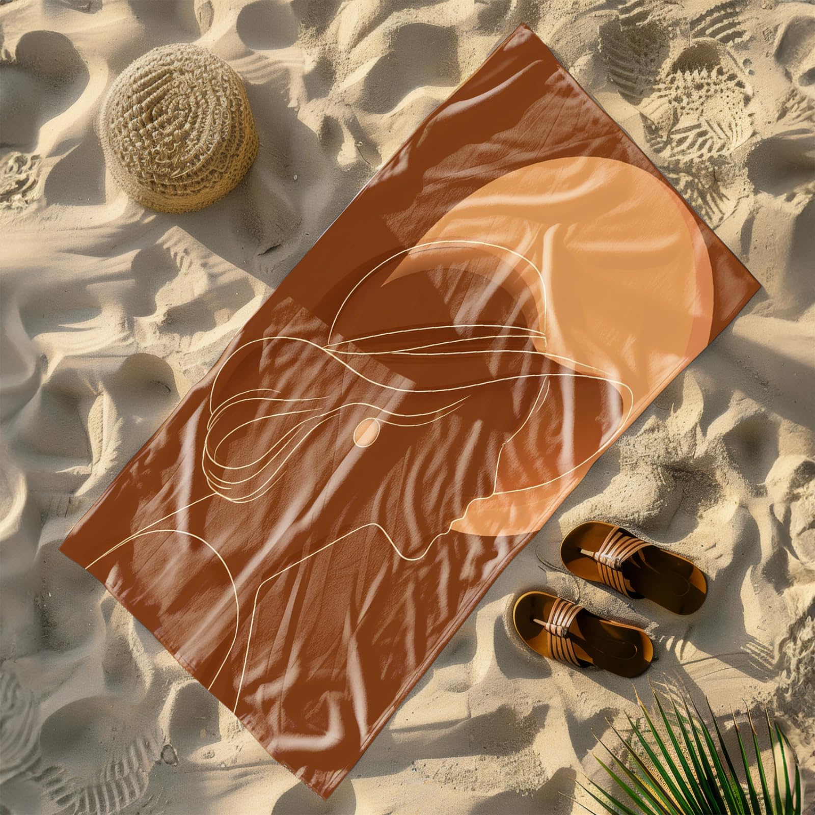 Generico Telo Mare Grande Linee Di Carattere Marrone | Microfibra Telo Mare Antisabbia Leggero Compatto Asciugatura Rapida Assorbente Per Piscina Bagno Lavabile Fino