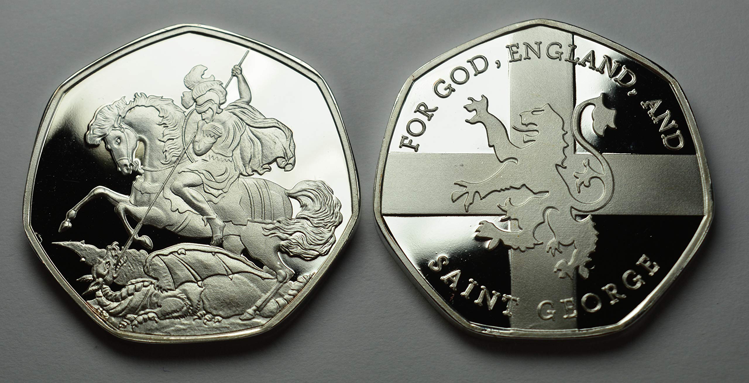 The Commemorative Coin Company ST GEORGE & THE DRAGON Silver Commemorative. England, Patron Saint. FOR GOD, ENGLAND, AND SAINT GEORGE