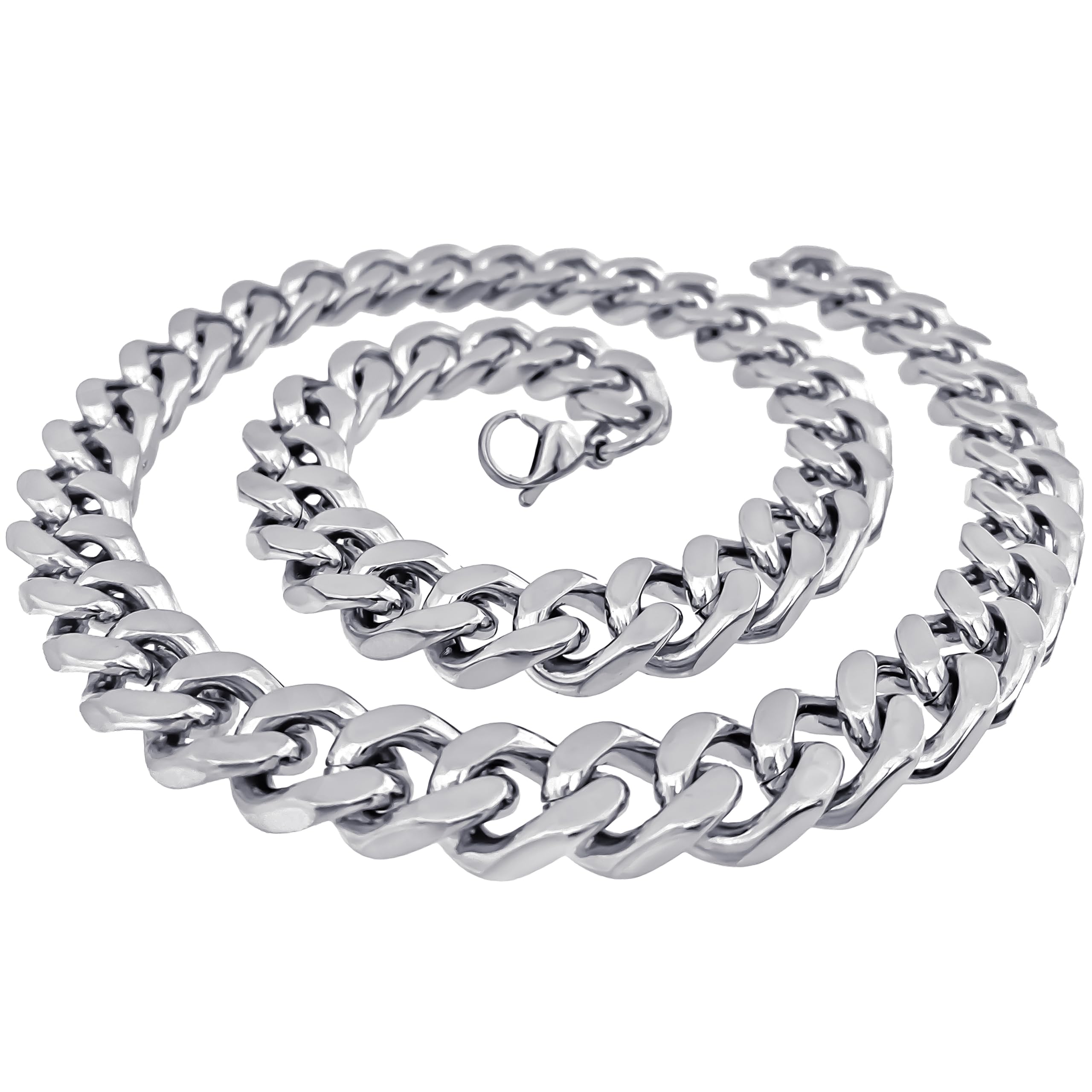 catena a maglia da uomo in acciaio inox, color argento, larghezza di 1,5 cm (165-275 g) massiccia