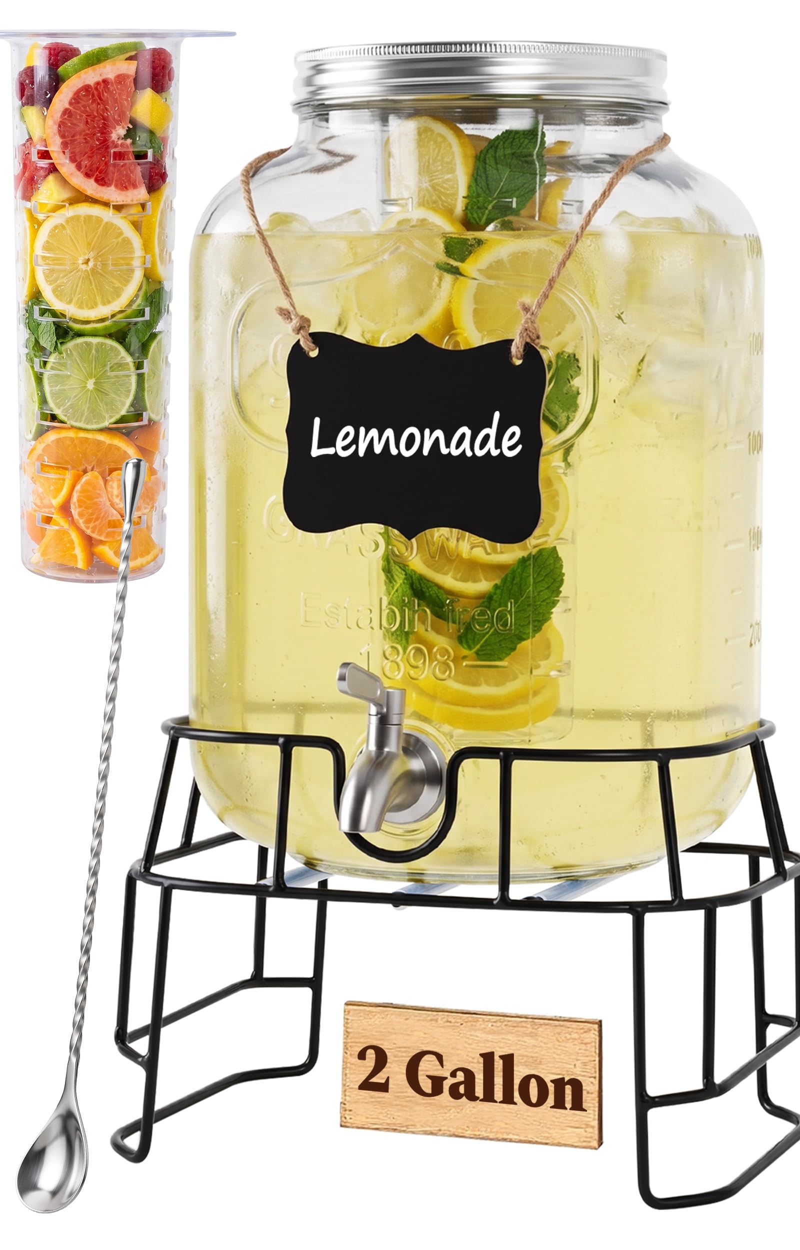 Photo 1 of Kikcoin 2 Gallon Glass Drink Dispenser with Spigot and Stand