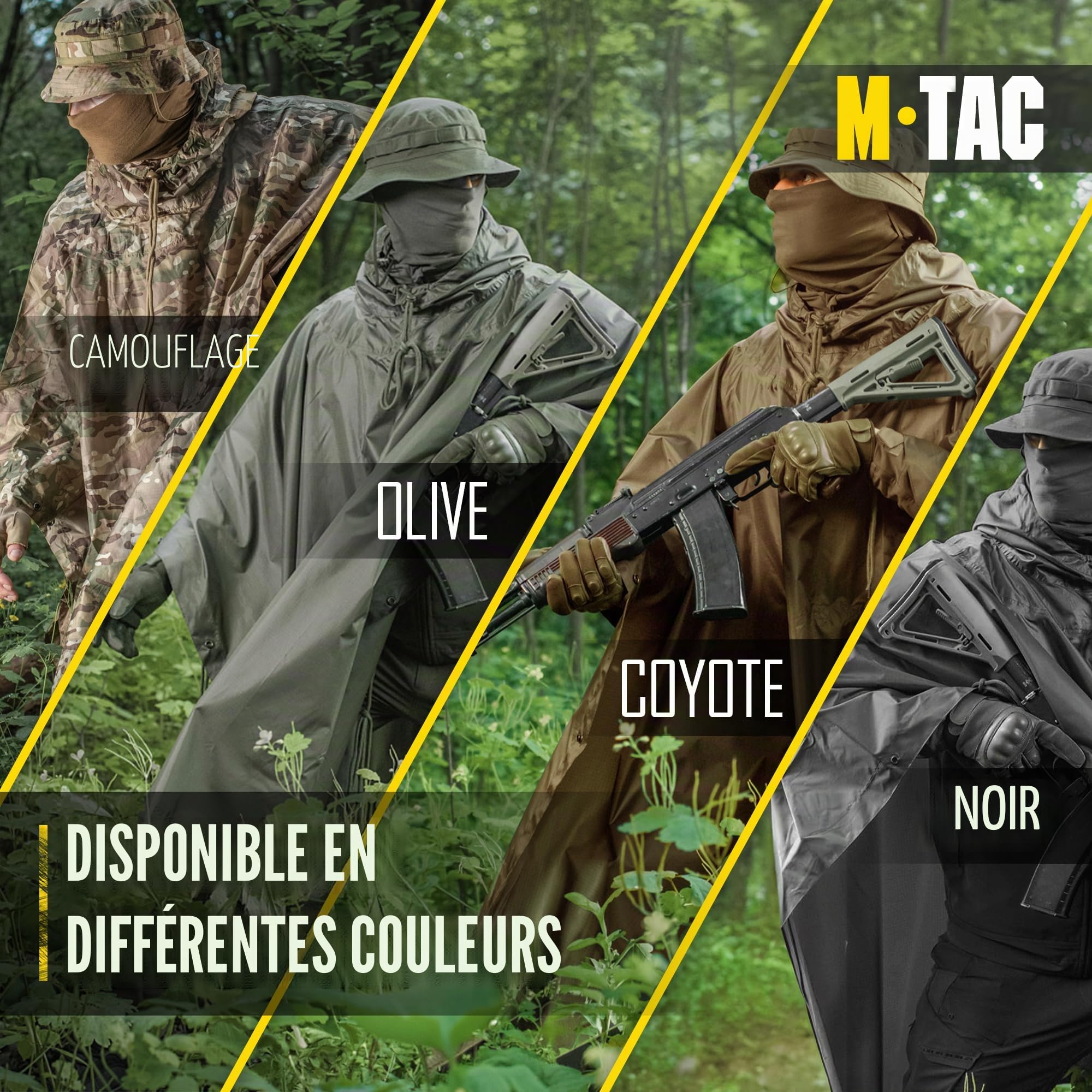 M-Tac Poncho de pluie tactique – Poncho militaire militaire – Imperméable Ripstop Camping Randonnée chasse en plein air Ponchos de pluie
