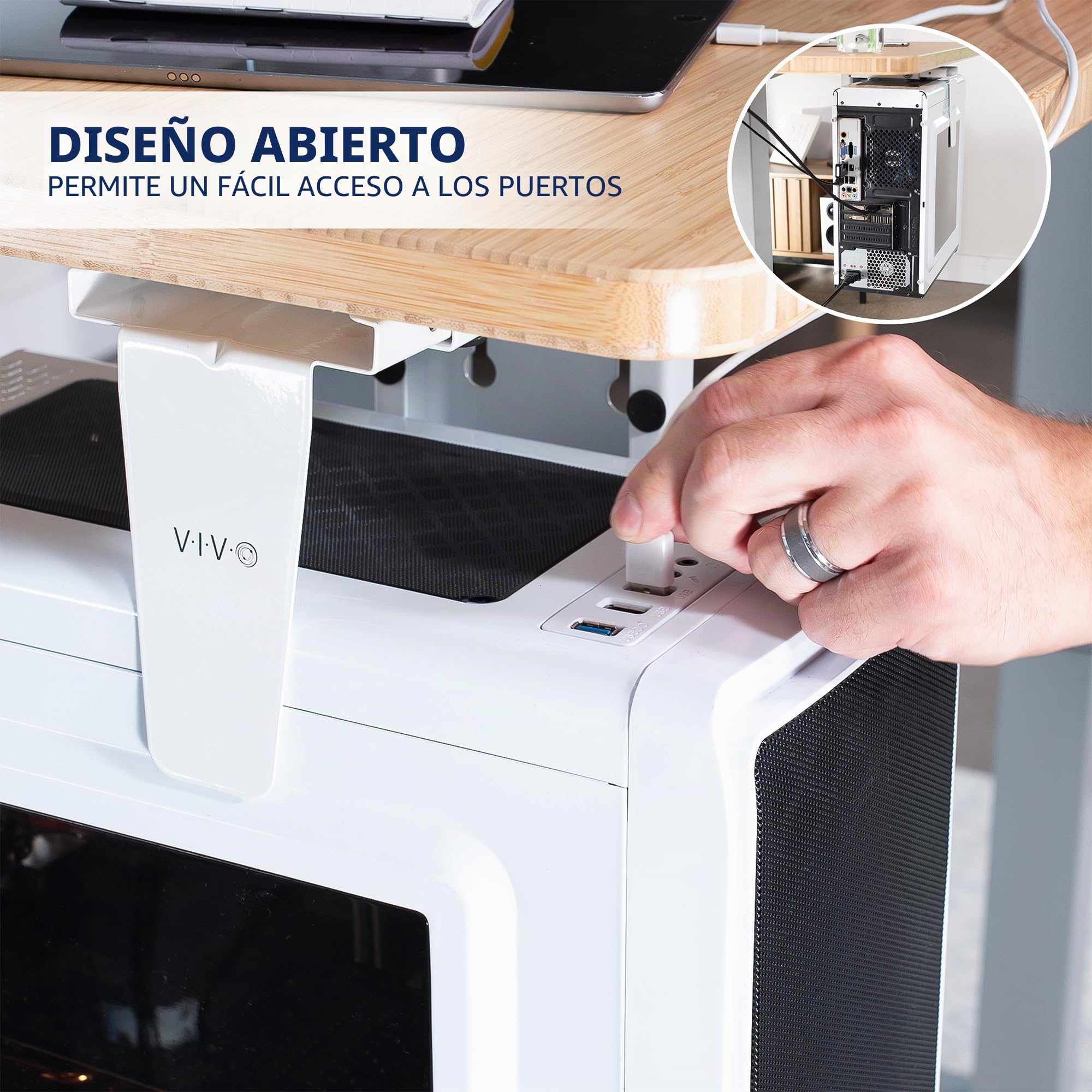 VIVO Mount-PC01W - Soporte Ajustable Debajo del Escritorio y Pared para PC de 3.5 a 7.8 Pulgadas de Ancho, Soporte de CPU con Giro y Bloqueo Seguro, Blanco, MOUNT-PC01W