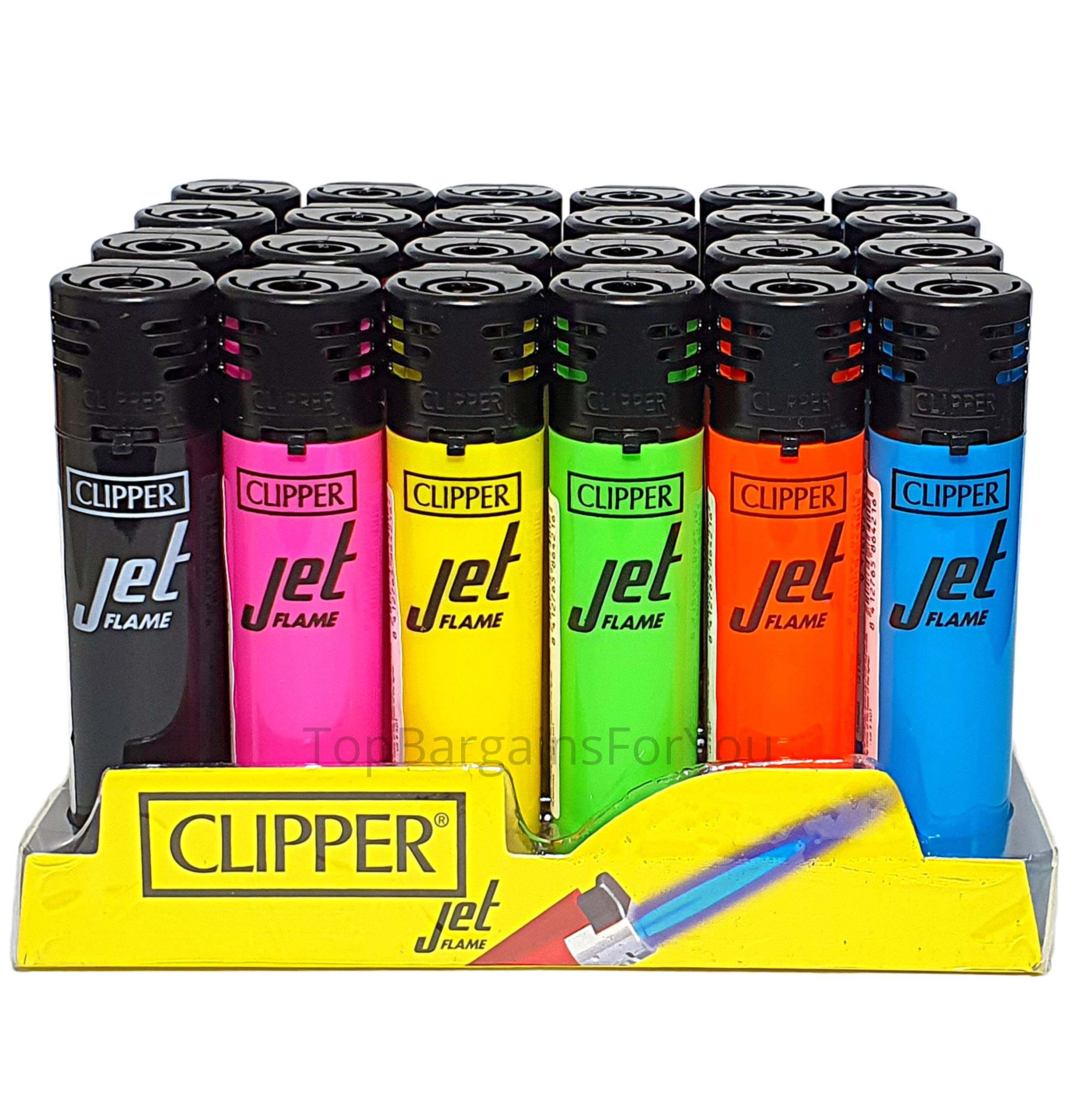 Zactly - 4 x Clipper Lighters Round Jet Black Silver Top Windproof Refillable (Plain Black Top)