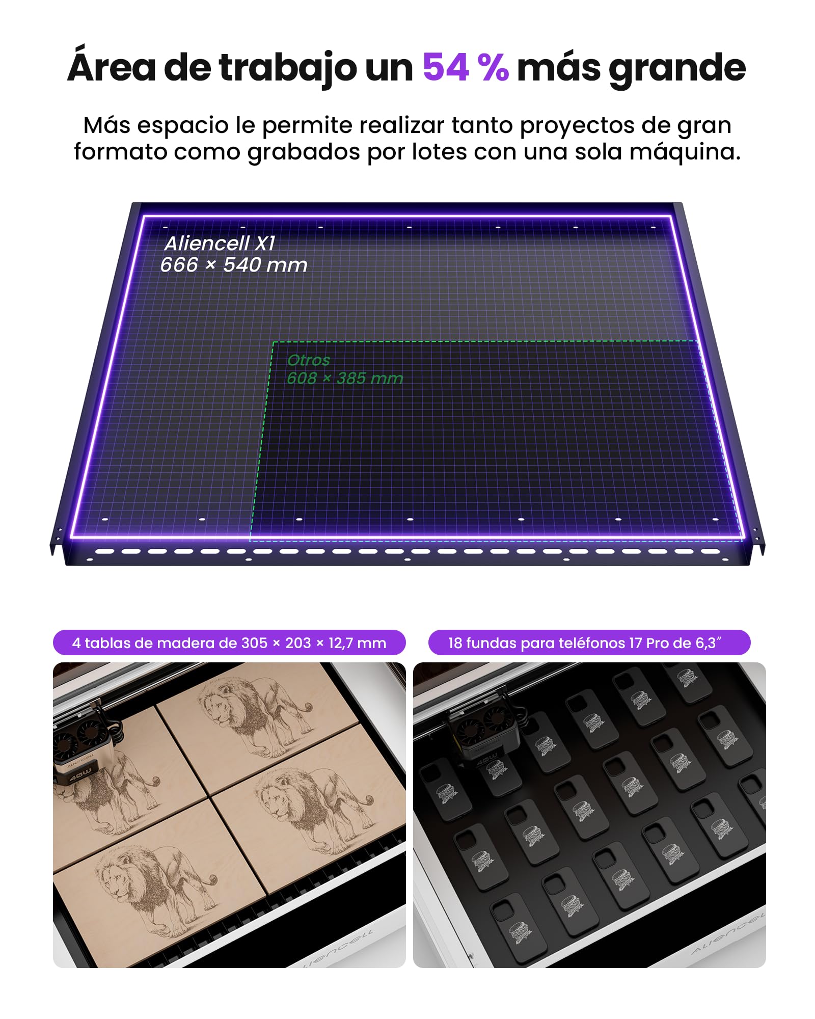 Aliencell X1 60W Grabadora y Cortadora Láser, Accel de 20000 mm/s²