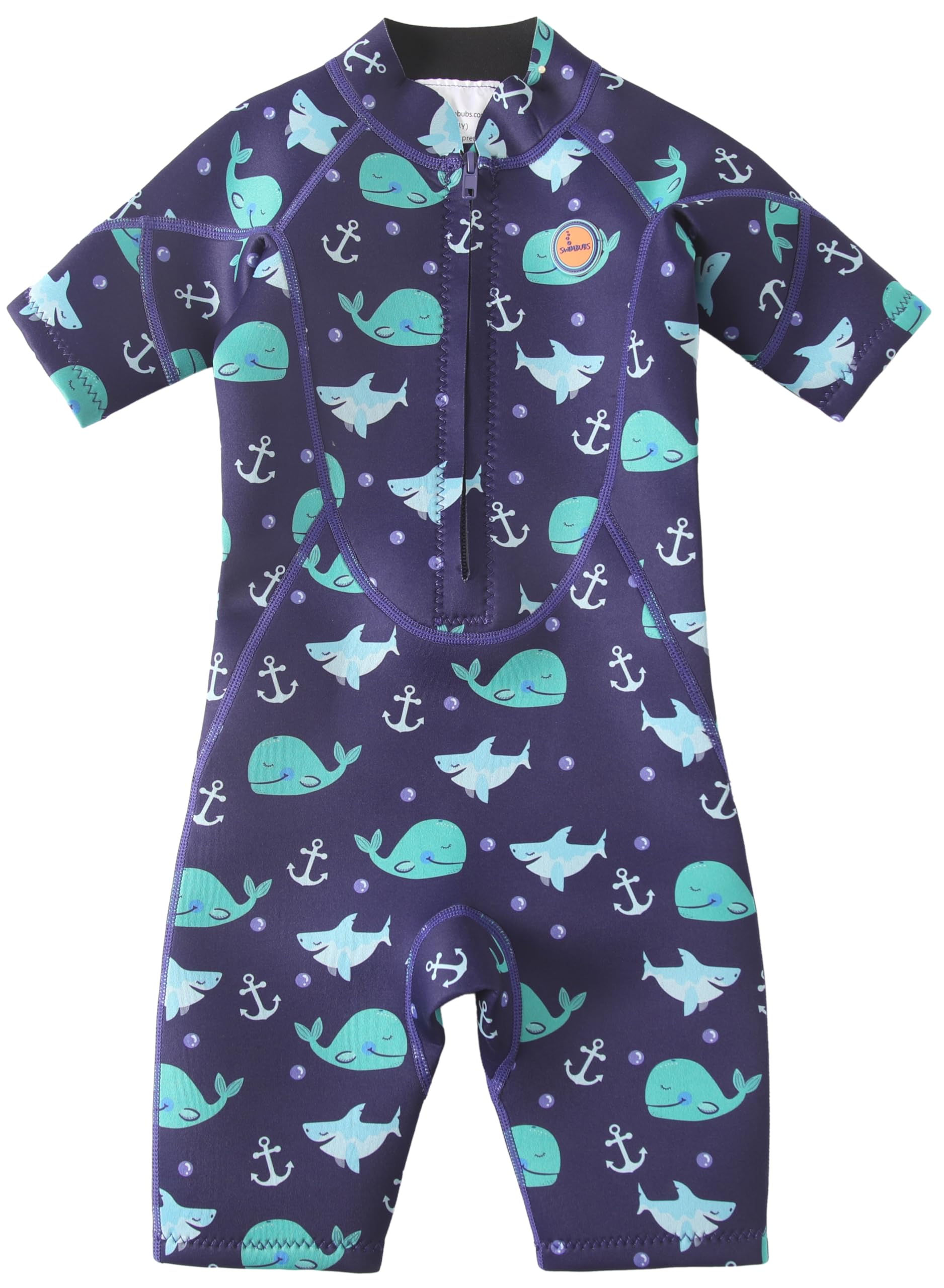 Swimbubs Kids Wetsuit 2mm Neoprene Shorty – Front Zip Swim Suit for Pool & Beach (5-6 Years, Blue Whale)