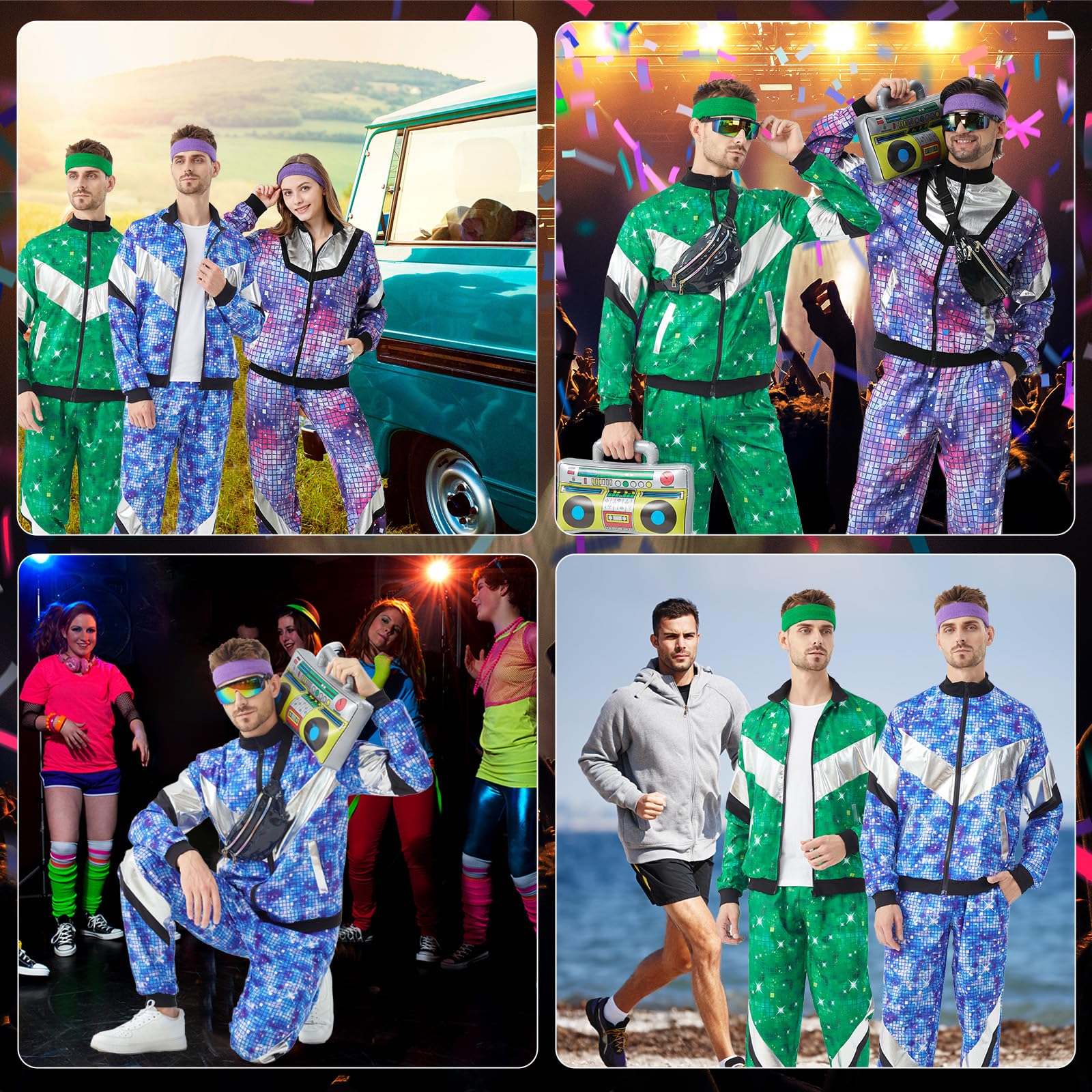 Ezuwail Disfraz de discoteca para hombres y mujeres, trajes de fiesta retro de los años 70, 80, 90, trajes de fiesta para parejas, disfraz de discoteca para Halloween