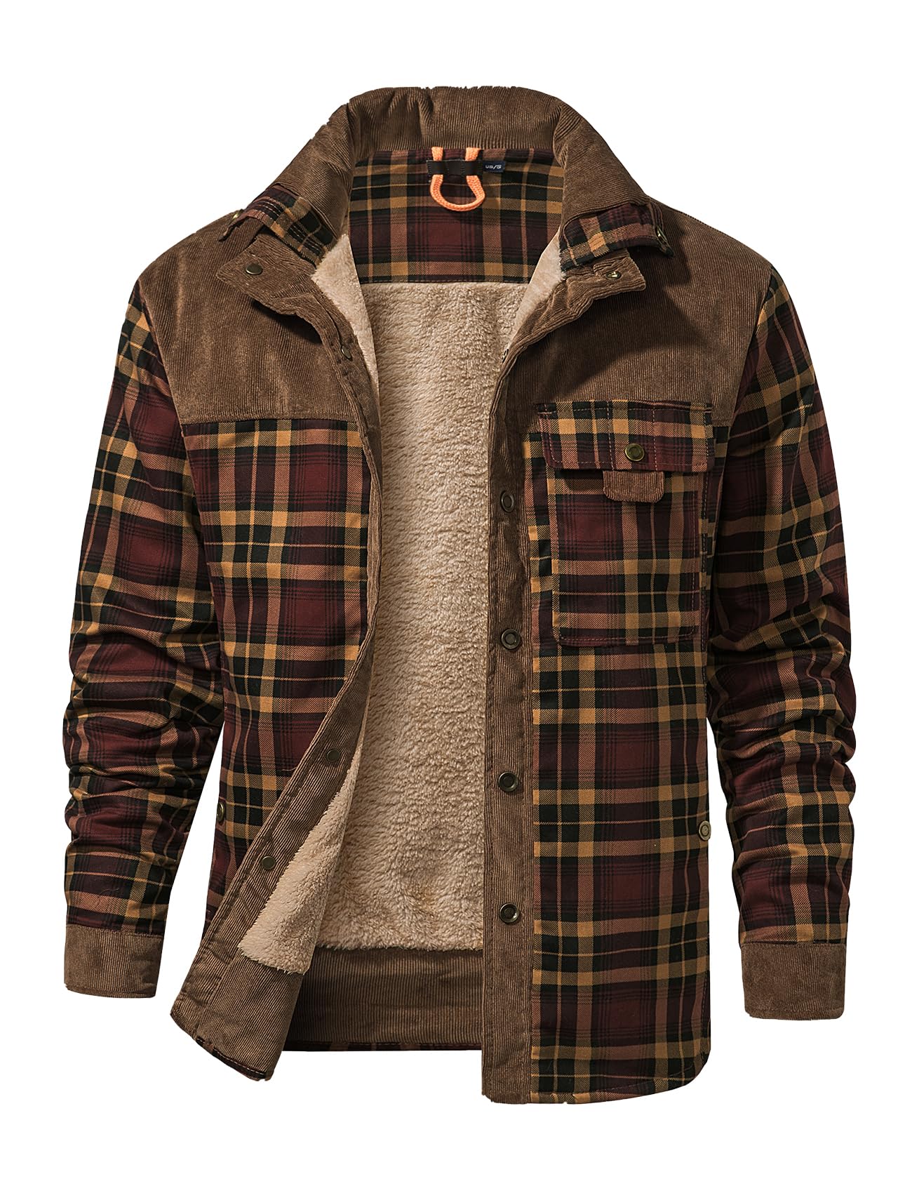 PEHMEA Mens Flannel Shirt Jacket Plaid Sherpa Lined Warm Fleece Coat for Fall Winter Outdoor