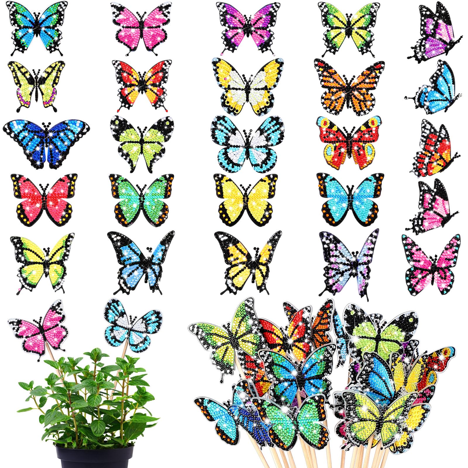 Lyrow 50 Pcs Butterfly Diamond Art, Diamond Painting Kits for Garden Decor, Butterfly Stakes Diamond Art Kits, Butterfly Diamond Art, Butterflies for Crafts