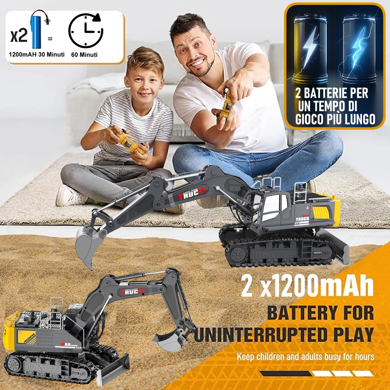 1:12 Escala 15 Canales Gran Excavadora teledirigida para niños, excavadoras radiocontroladas, con luces, sonido de funcionamiento, pala metálica, demo de un toque, pulverización simulada, 680°