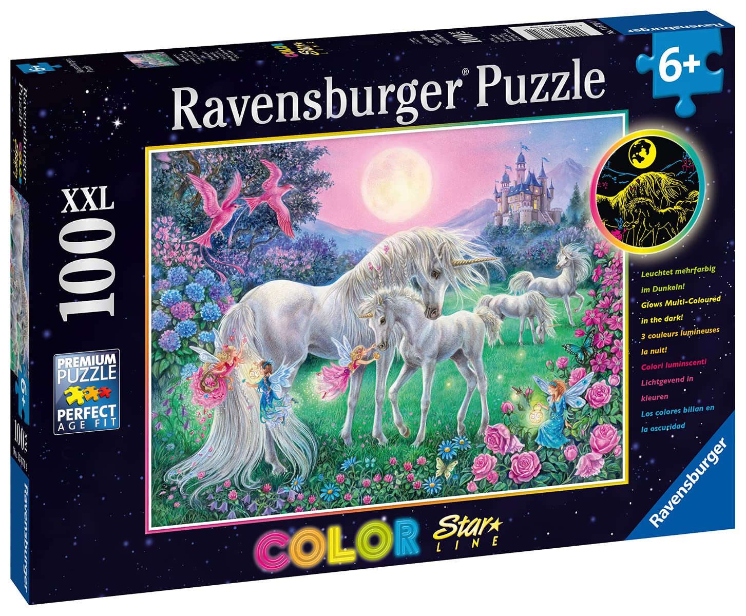Ravensburger 3D Puzzle 11843 - Nachtlicht Puzzle-Ball Pferde am Strand - 72 Teile - ab 6 Jahren & Kinderpuzzle - 13670 Einhörner im Mondschein -Leuchtpuzzle ab 6 Jahren, mit 100 Teilen im XXL-Format