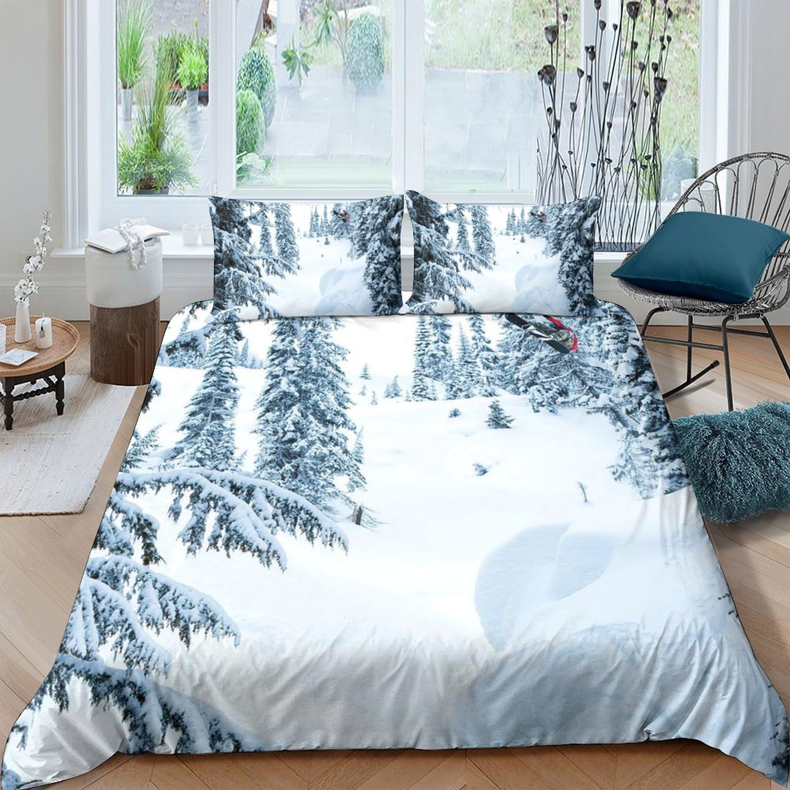 Ctjqhvkz Style-9 3D Printed Snowy Pine Forest Fitted Sheet Microfiber Soft Bedroom Decor Winter Landscape Bed Cover For Home Guest Room Single（135X200cm）