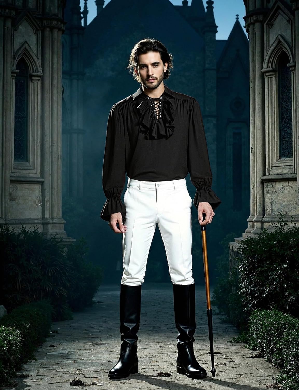 JEMITOP Mens Pirate Vampire Ruffle Shirt Elastic Cuff Poet Victorian Steampunk Renaissance Medieval Cosplay Costume - Image 3