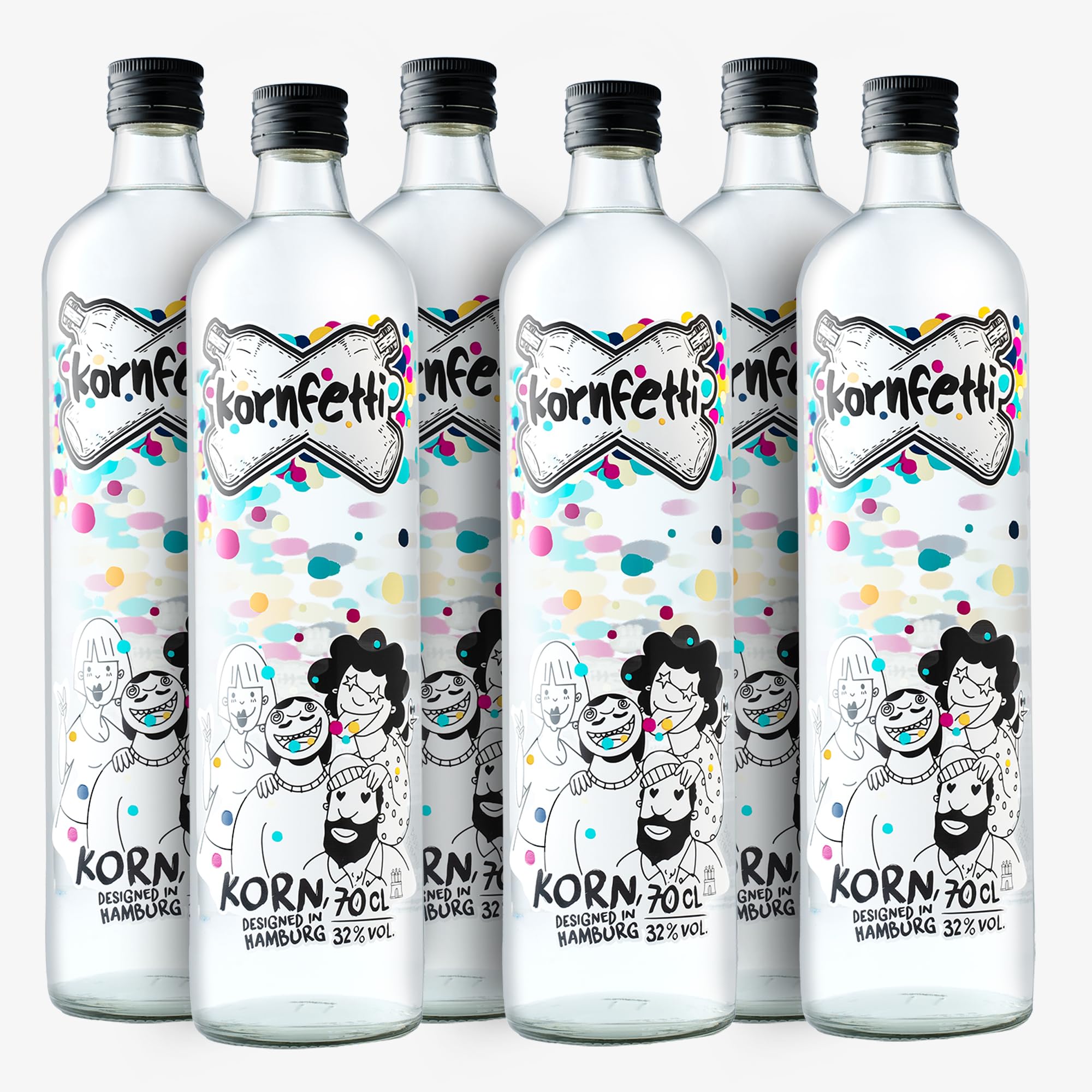 KORNFETTI KORN 32% vol. extrem milder Weizenkorn - 6x Dein klarer Festival Schnaps aus Hamburg 700ml für Cocktails oder Shots | samtig weich | extra großer Malzanteil