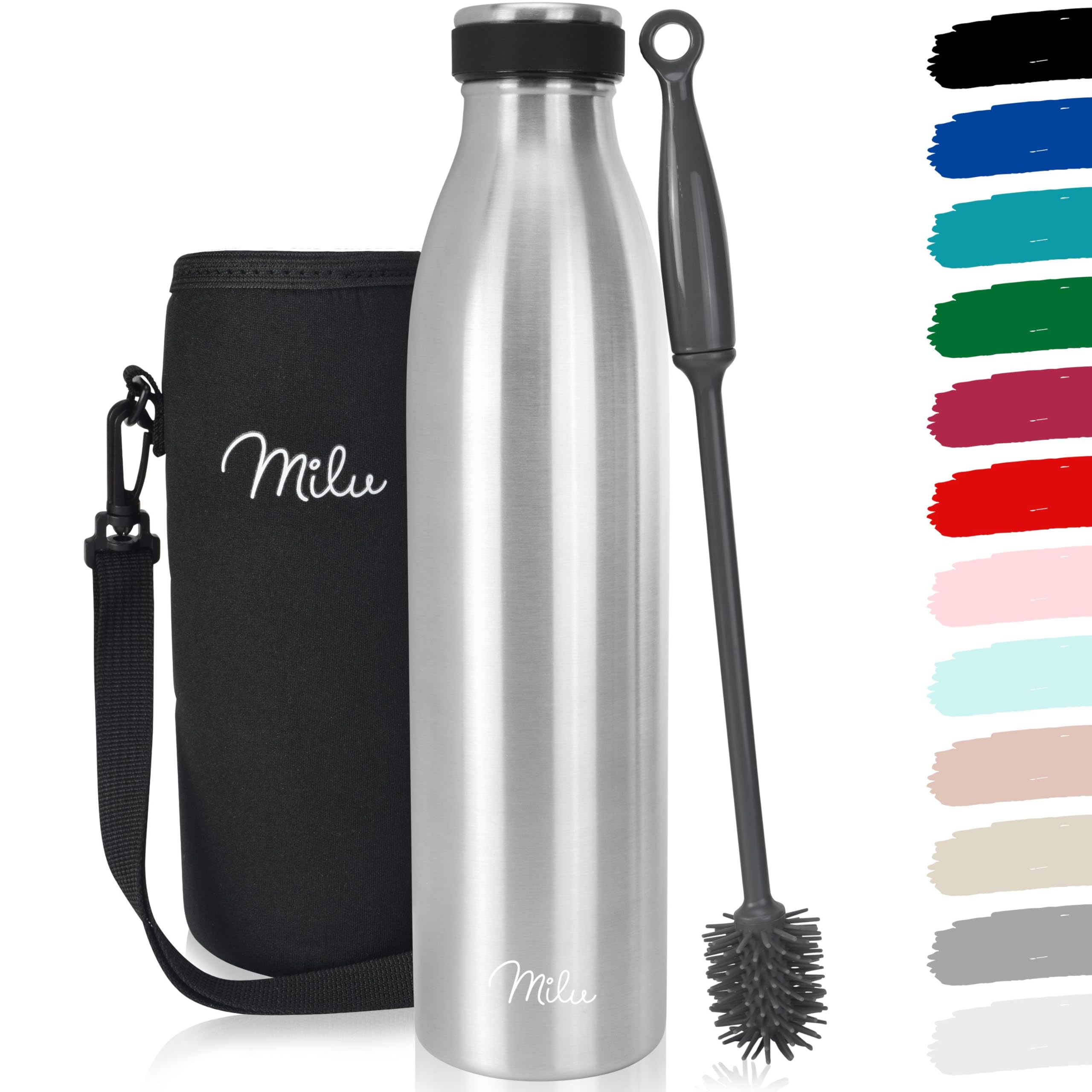 MiluStainless Steel Drinking Bottle 750ml - Thermo Bottle, Insulated Water Bottle, Leak Proof Insulated Bottle Double Walled, Carbonated (Stainless Steel, 750ml)