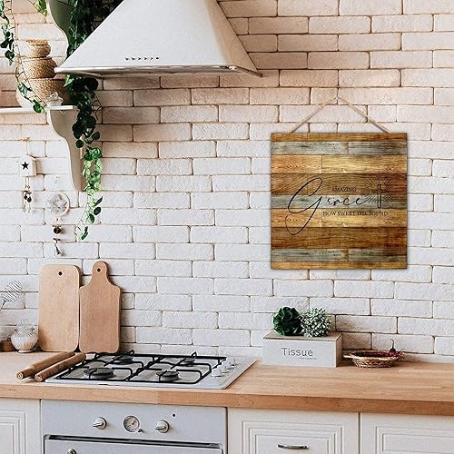Miniatura 5 de Letrero de madera de 16 x 16 pulgadas, con cita motivacional, frase cristiana con texto en inglés "Amazing Grace How Sweet the Sound", con citas