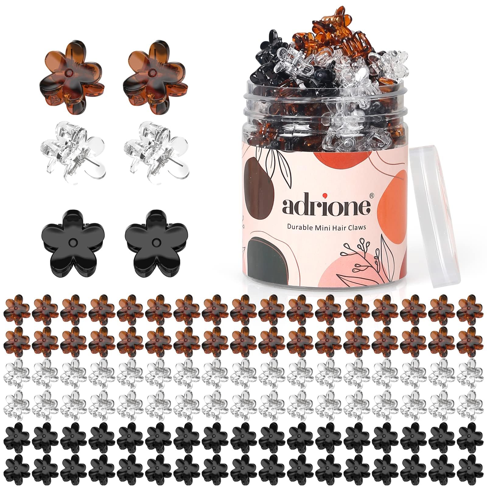 Mini Flower Hair Clips Pack for Women - 100 Creaseless Styling Claw Clips for Bangs and Tiny Hair Styling