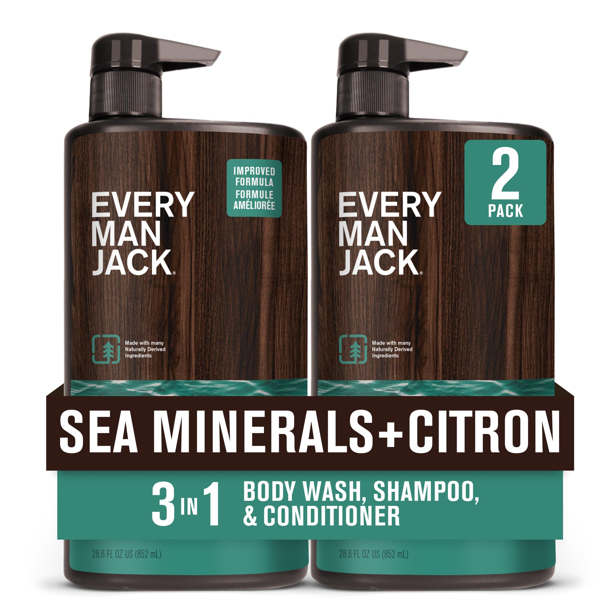 Every Man Jack Sea Minerals Citron Hydrating Mens 3-in-1 All Over Wash for All Skin and Hair Types