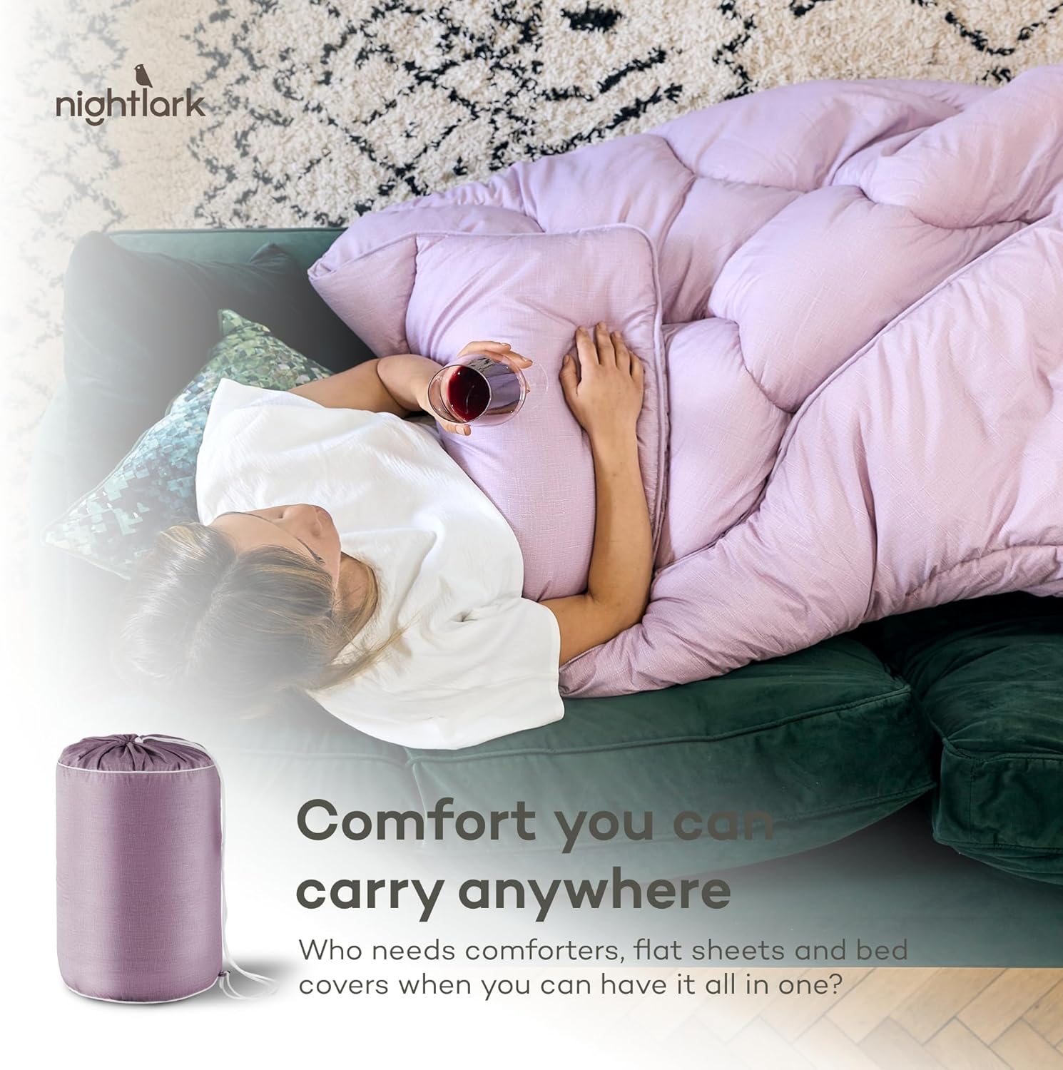 Squishable Squashable Easily Washable All-in-One Comforter Twin Size. Ditch Your top Sheet & Heavy Blankets. Wash as Often as You Like. Minimum Effort Linen Print - Lilac Bloom