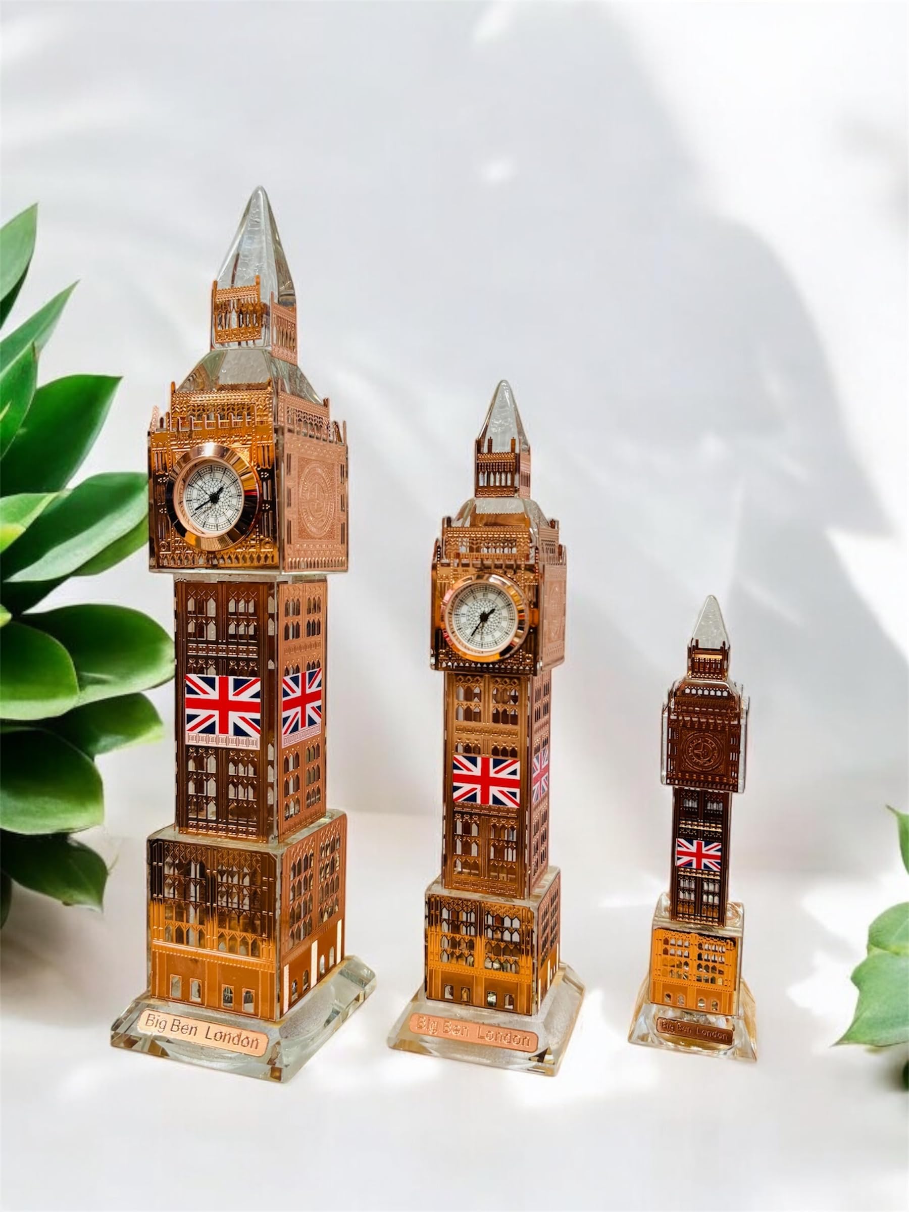 Crystal Big Ben With Clock London Soveniers Big Ben with Flag And Colourfull Light Englang Big Ben Clock Tower Decoration for Home, Office,3Colours Silver Black Rose Gold (Rose Gold, Medium)