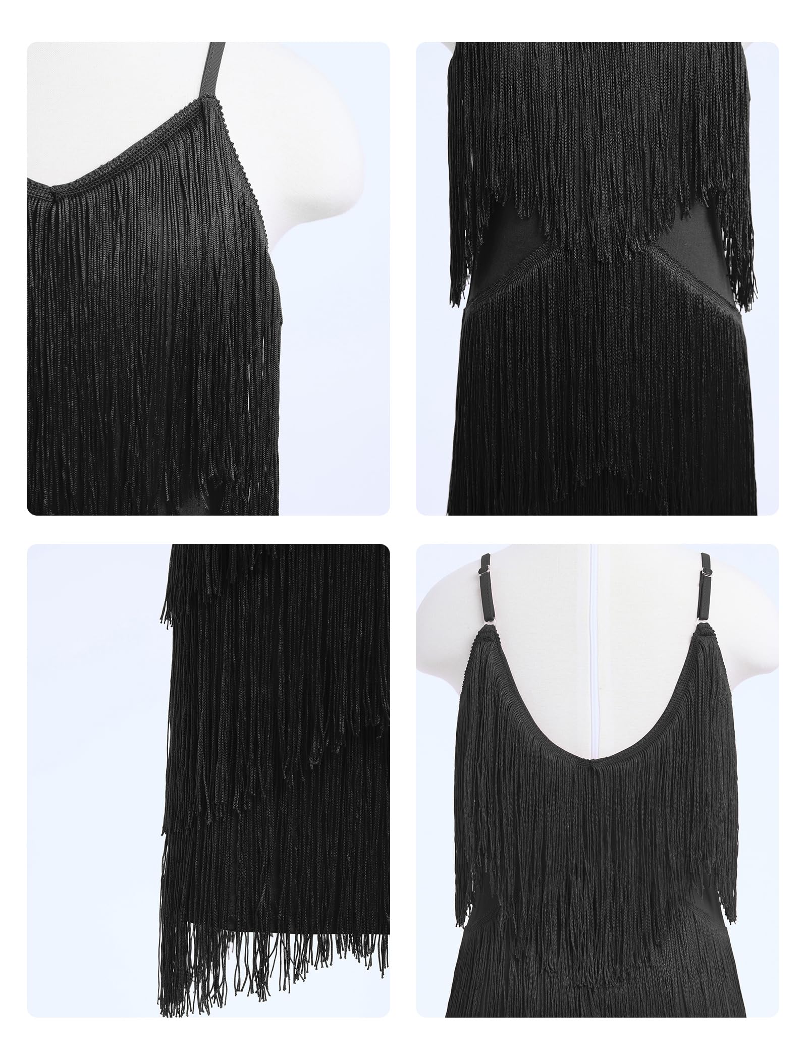 Latein-Tanzkleid für Mädchen, Fransenquaste, Ballsaal, Tanzkleidung mit verstellbaren Trägern, V-Ausschnitt, rückenfreies Kleid für Cha Cha, Samba, Rumba, Tangos und Tanzwettbewerbe