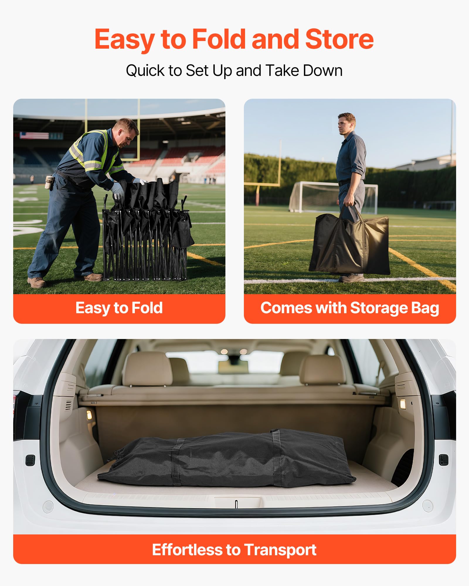 VEVOR Banc Pliant Portable à 6 Places, Banc de Camping Pliable avec Poches de Rangement, Porte-gobelets et Sac de Transport, siège latéral léger avec Pare-Soleil pour Football et Baseball, Noir