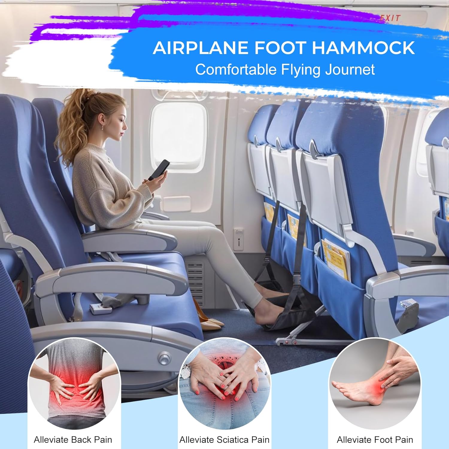 2-Pack No Collapse Airplane Foot Hammock, Foldable Bamboo Base Foot Hammock for Plane Travel with Interval Sponge, Portable Desk Foot Hammock, Airplane Travel Essentials
