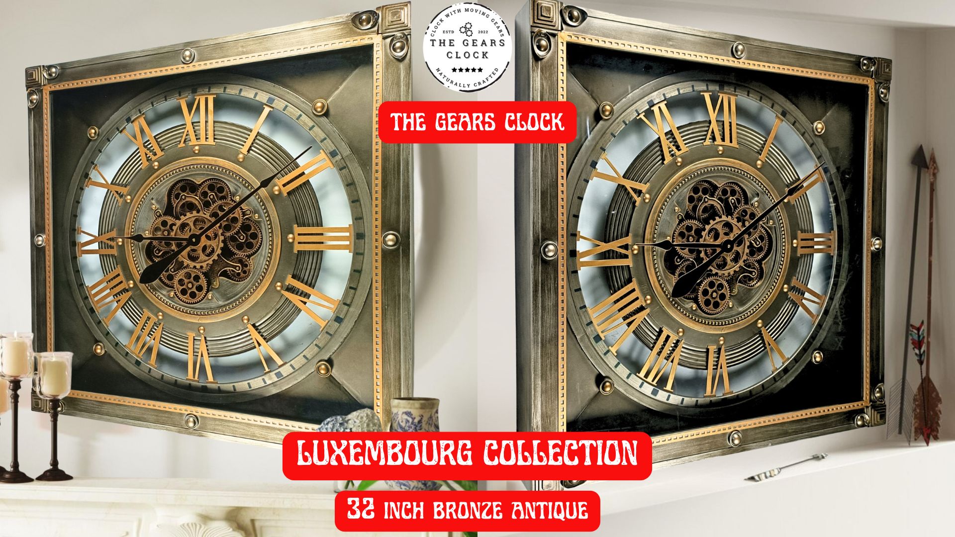 Amazon.com: THE GEARS CLOCK 32'' Inch Square Real Moving Gear Wall
