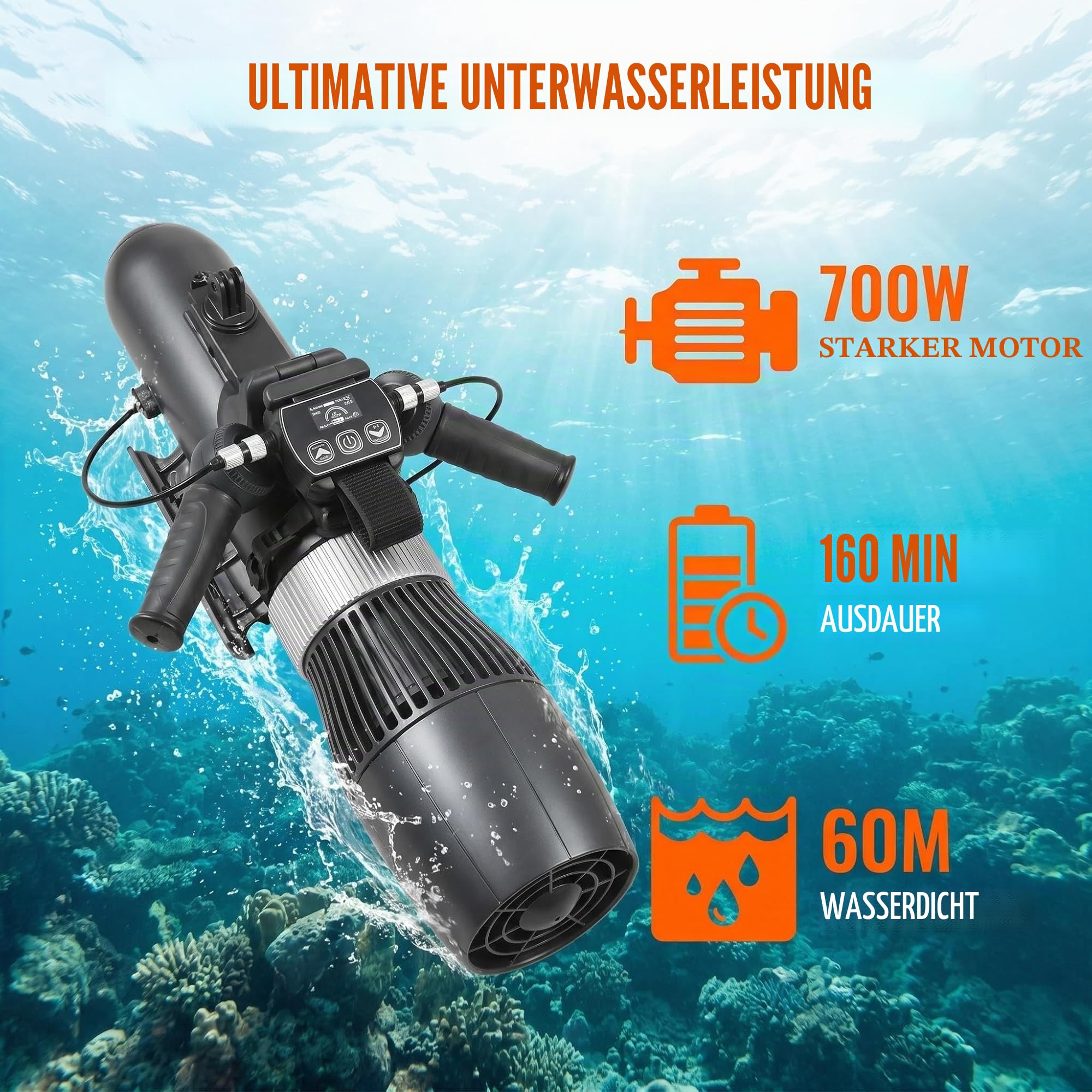 Jetski Unterwasser-Scooter, 700 W, 160 Minuten, Unterwasser-Thruster, SUP-Motor für Schwimmbad, Meer