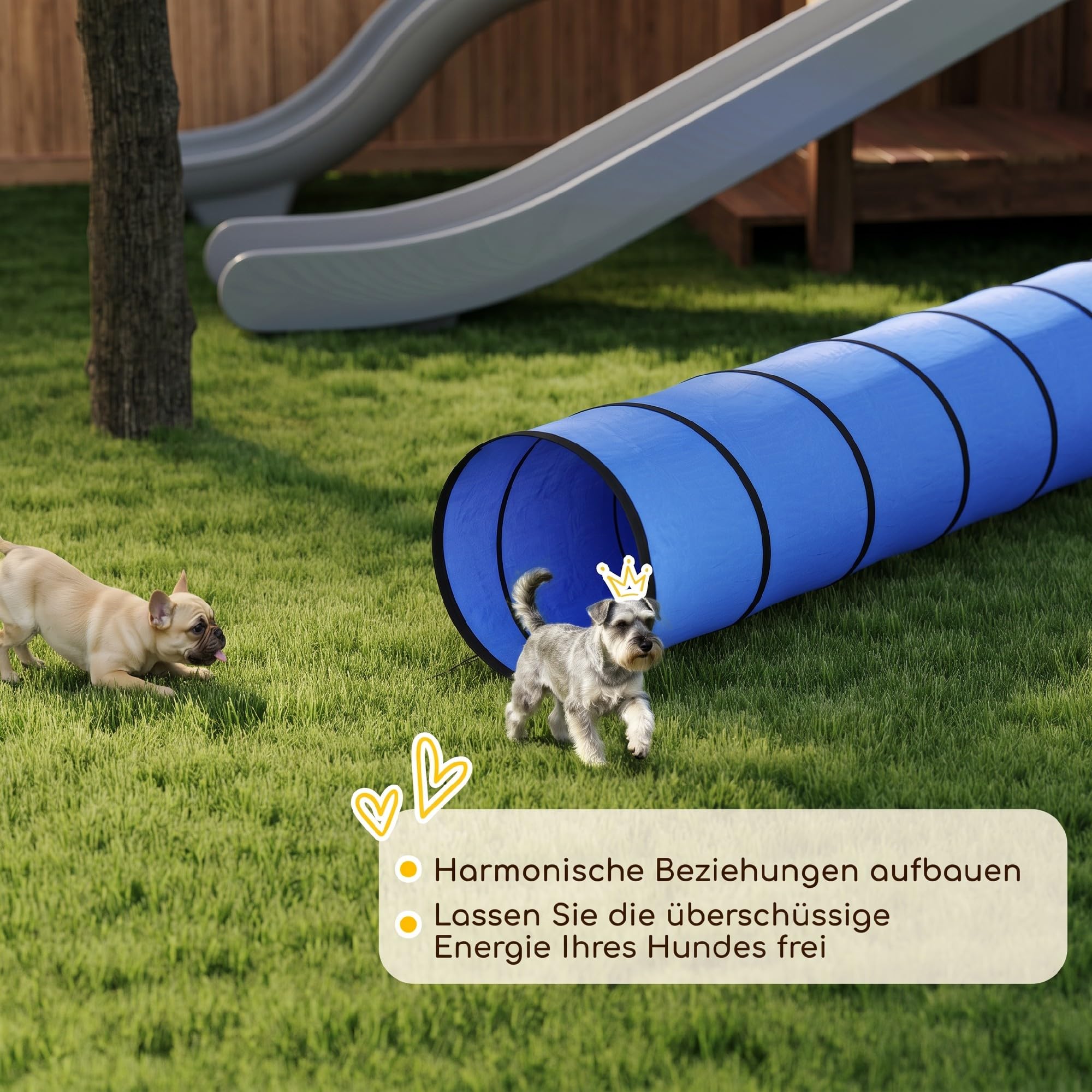 PawHut Hunde Agility Tunnel 300 x 50 cm Reißfester Hundetunnel mit 4 Bodenankern und Tragetasche Spieltunnel für kleine und mittelgroße Hunde Blau