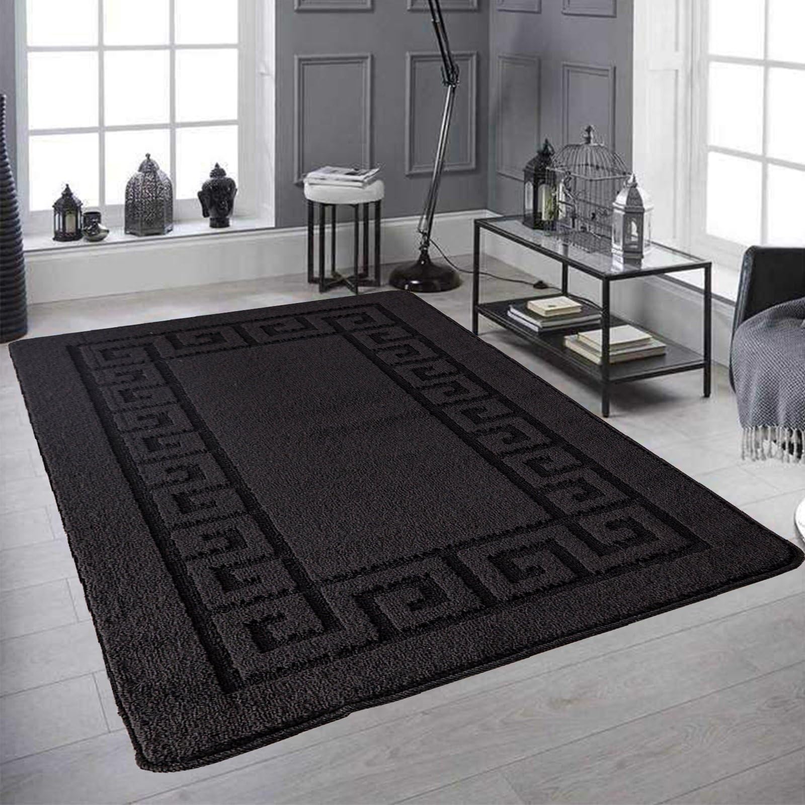 renoazul® Non Slip Carpet For Bedroom - Rocco Rug, 160 x 230 cm Black - Thin Washable Rugs For Living Room and Lounge Rug — image 1