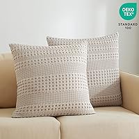Vista 424 de PHF Fundas de almohada 100% algodón con tejido de gofre de 24 x 24 pulgadas, paquete de 2 fundas cuadradas para decoración elegante del hogar, sin