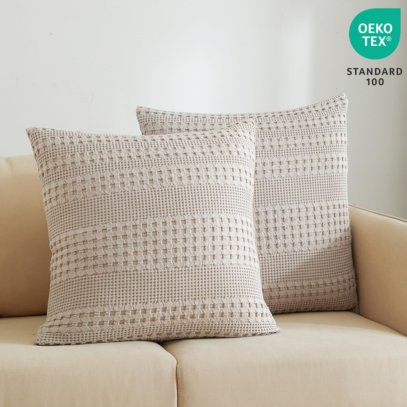 PHF 100% Cotton Waffle Weave Throw Pillow Covers 24" x 24", 2 Pack Square Covers Shell for Elegant Home Decorative No Insert - Image 3