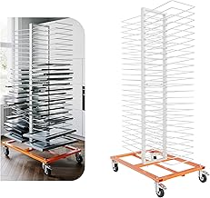 50 Shelves Paint Drying Stand Rack with 4 Caster Wheels, 25lbs/Shelf Capacity, Space Saving, Modern Style, Orange & White