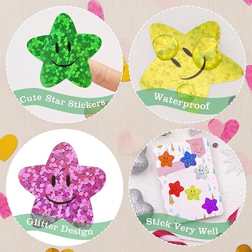 Miniatura 3 de Anwyll Calcomanías de estrella, calcomanías de estrella de cara sonriente para recompensas infantiles, 500 calcomanías de estrella brillantes de 1