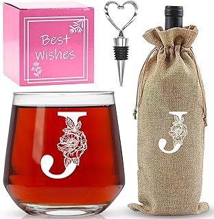 Personalized Gifts for Women,Monogrammed A-Z Wine Glasses Gifts for Women,Wine Glass for Gift Box,Birthday Gifts for Mom Sister Grandma-J