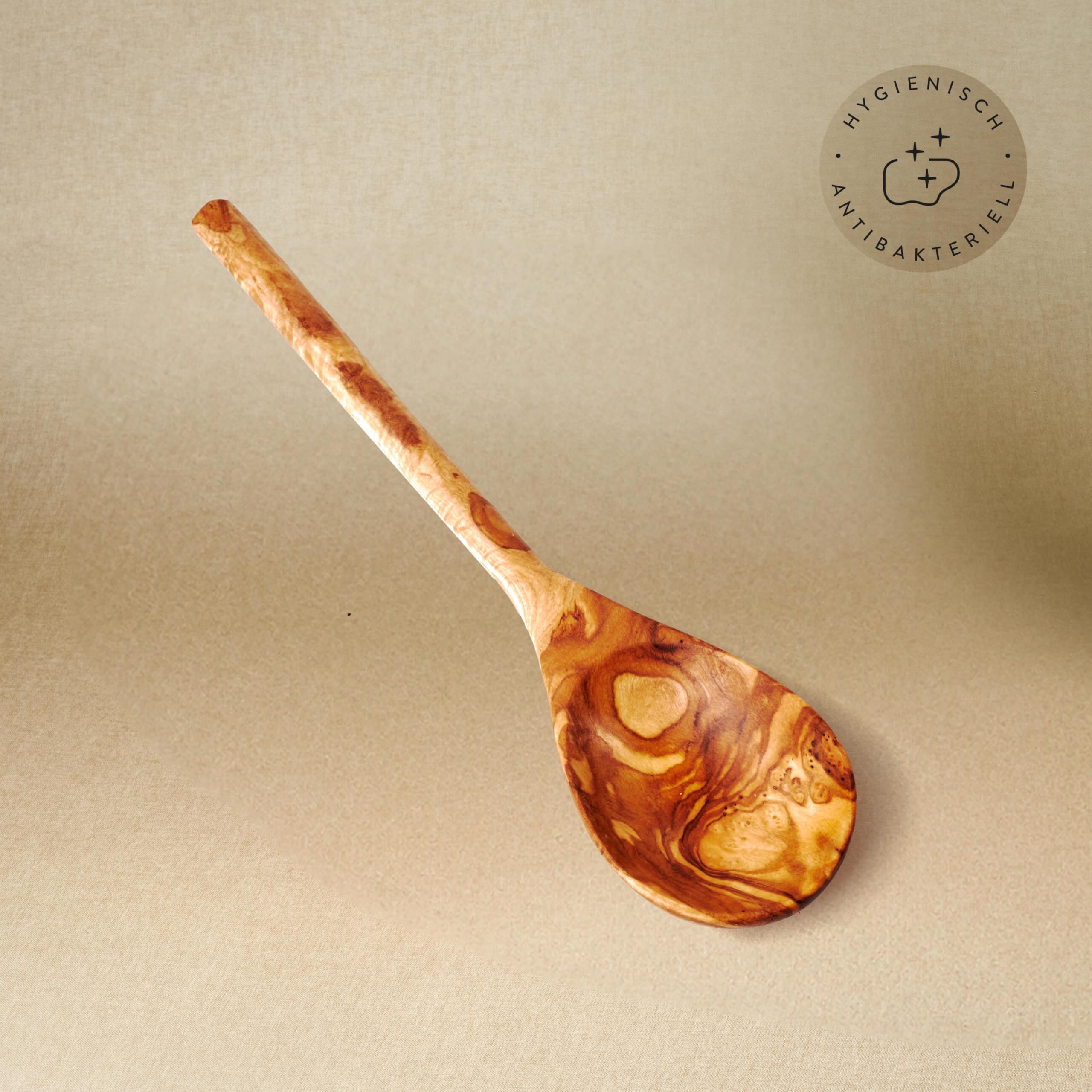Olive wood long wooden spoon, round head and round handle, wooden spoon (35 cm) - Image 3