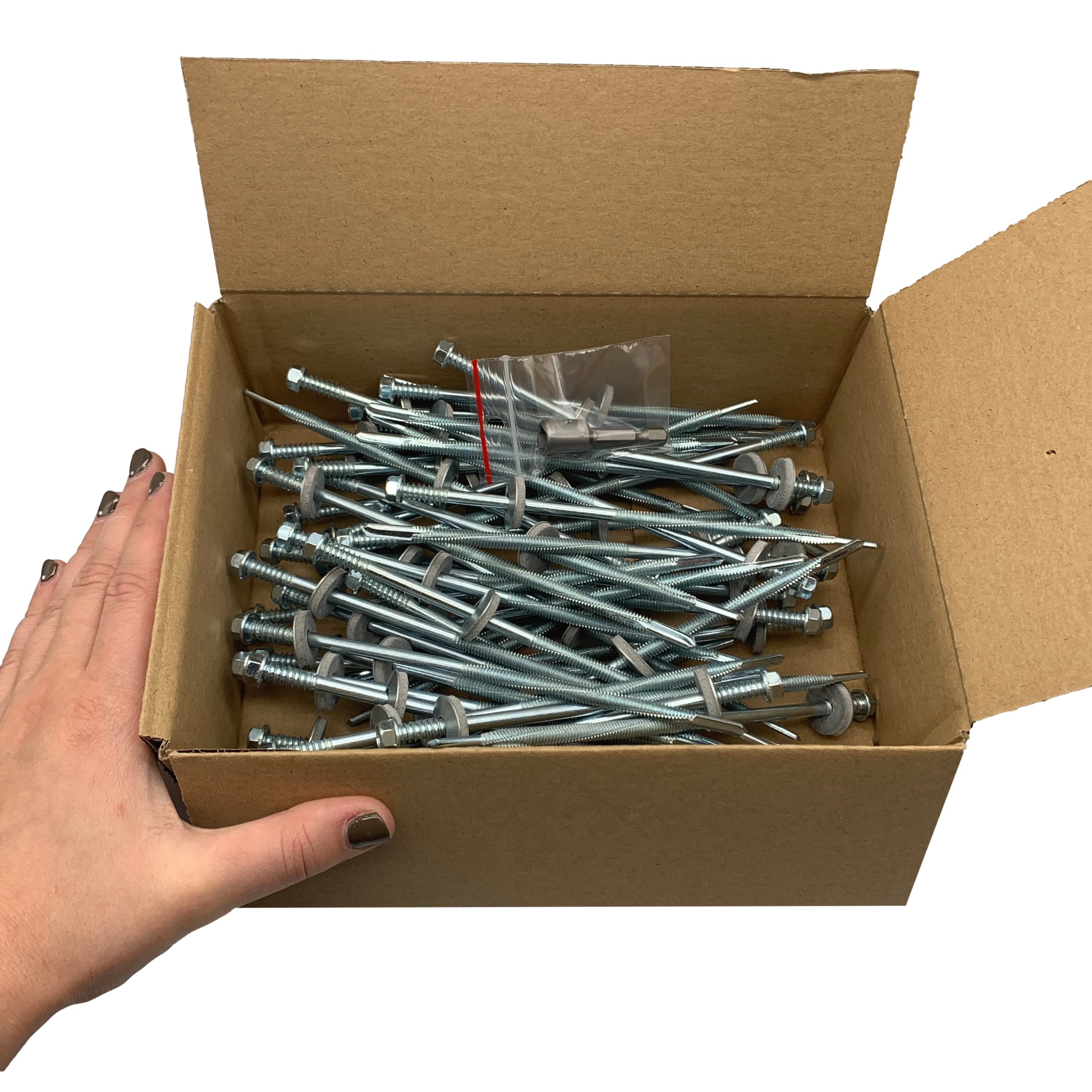 Lot de 50 vis auto-perceuses à tête hexagonale en acier zingué avec rondelles EPDM pour fixer des panneaux sandwich (50, 5,5 x 160 mm)