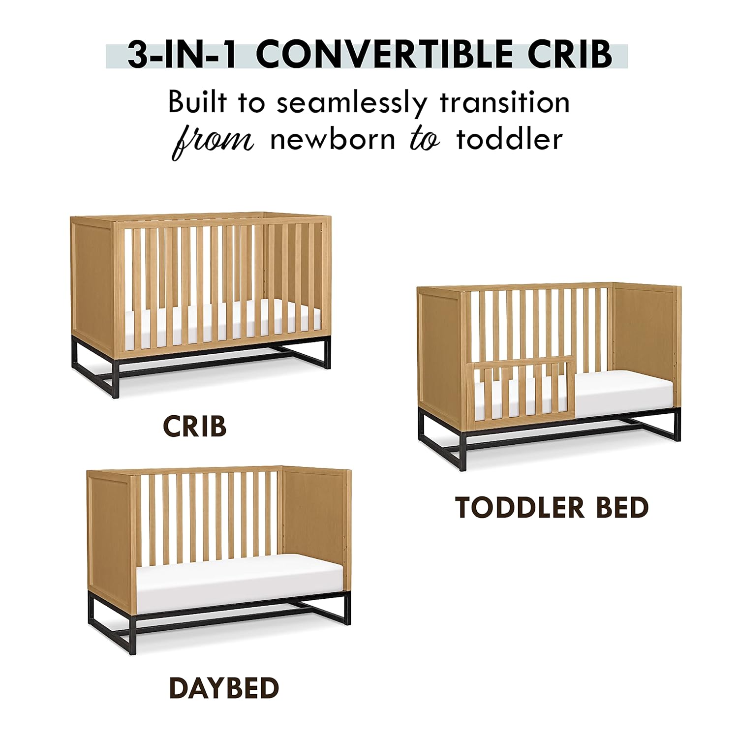 Davinci Ryder 3-in-1 Convertible Crib in Honey, Greenguard Gold Certified