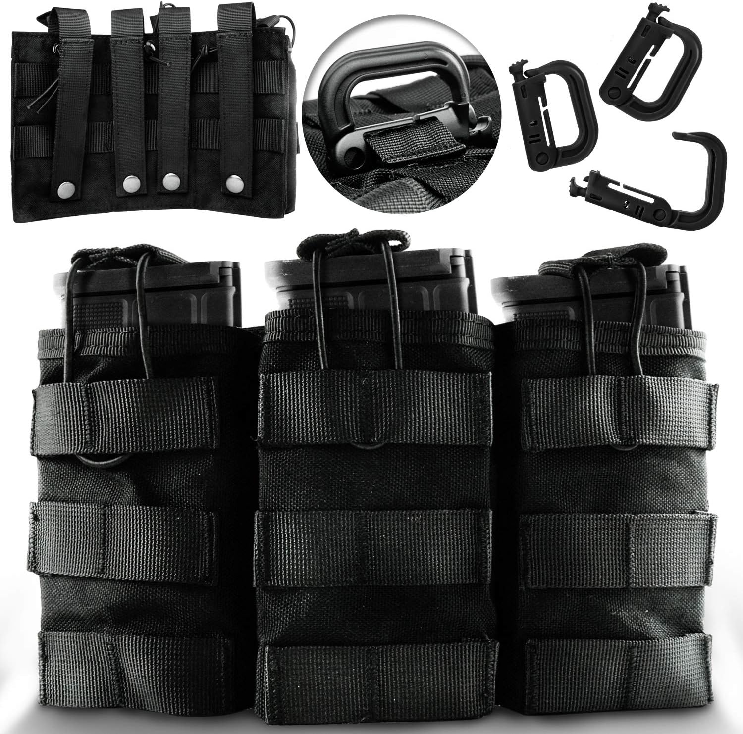 DeltaSix MOLLE Mag Pouch + 3 D-Rings - Tactical Accessories for M4, M16, AR15, AK47 & AK74 30-Round Magazine | Black