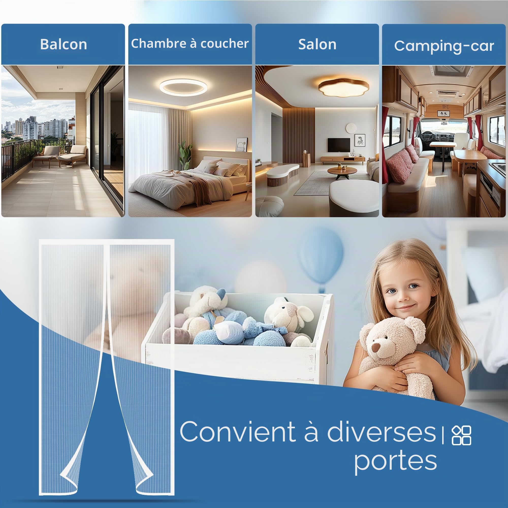 Moustiquaire Porte Fenetre 180x215cm, Rideau Moustiquaire Magnétique Blanc, Différentes Tailles, Sans Perçage, Fermeture Automatique, Idéale pour Balcons, Caves, Chambres