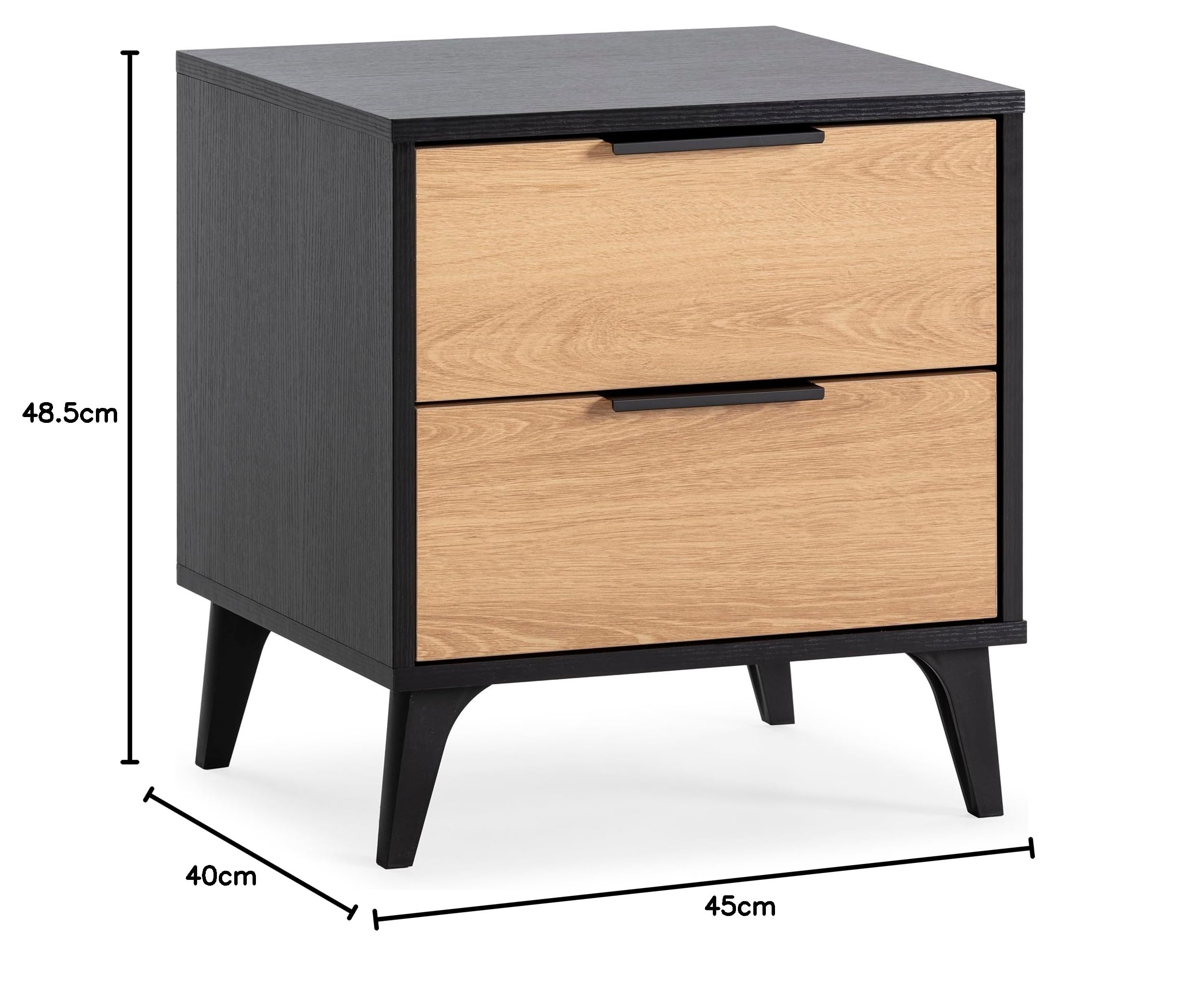 HOMN LIVING Mesita de Noche Kalma 2 cajones Color Negro/Madera, 45 cm (Ancho) 40 cm (Profundo) 48,5 cm (Altura)