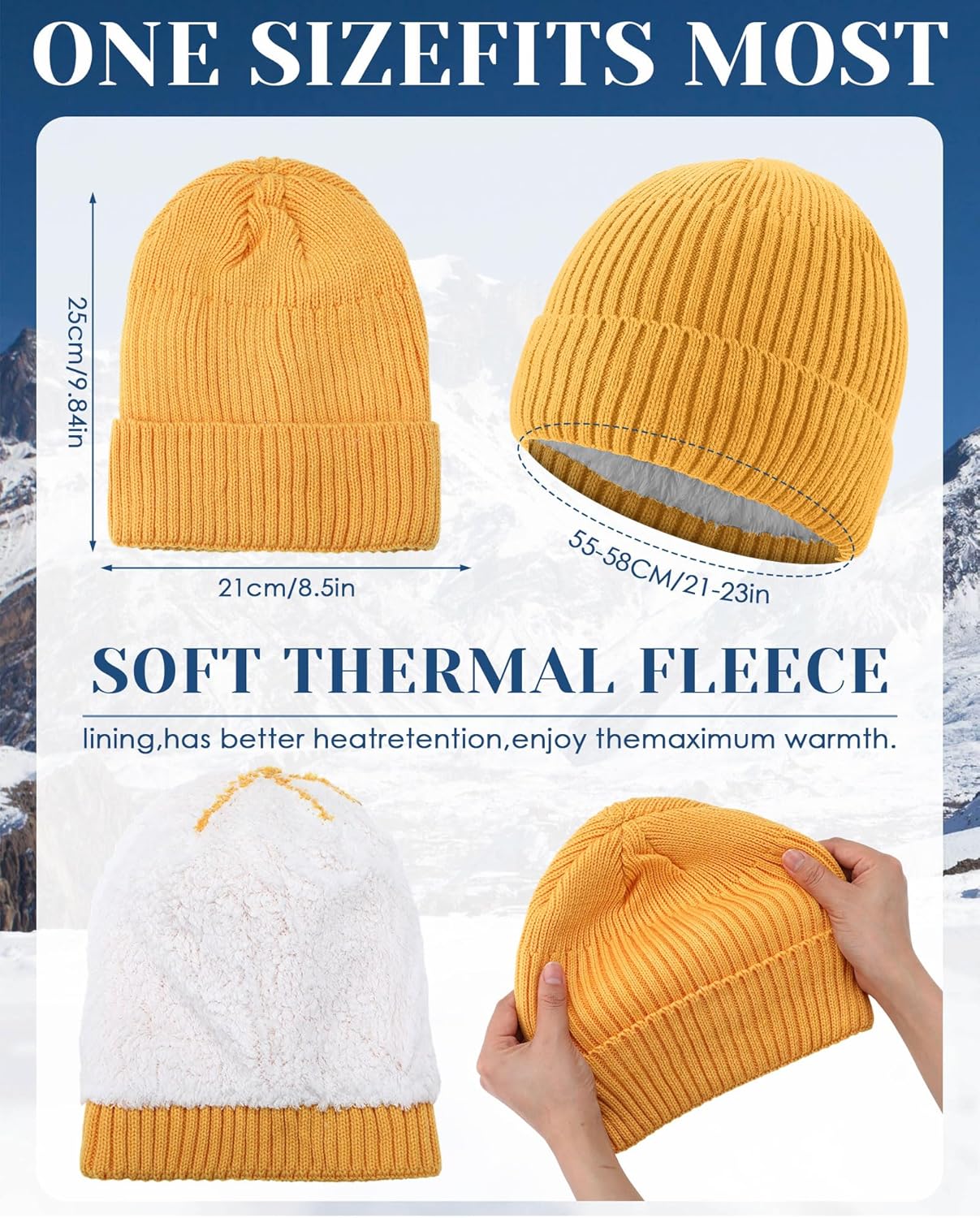 Suhine 6 Pcs Winter Fleece Lined Beanie Hats Bulk Men Women Warm Knitted Cuffed Beanie Thick Knit Skull Cap for Cold Weather - Image 2