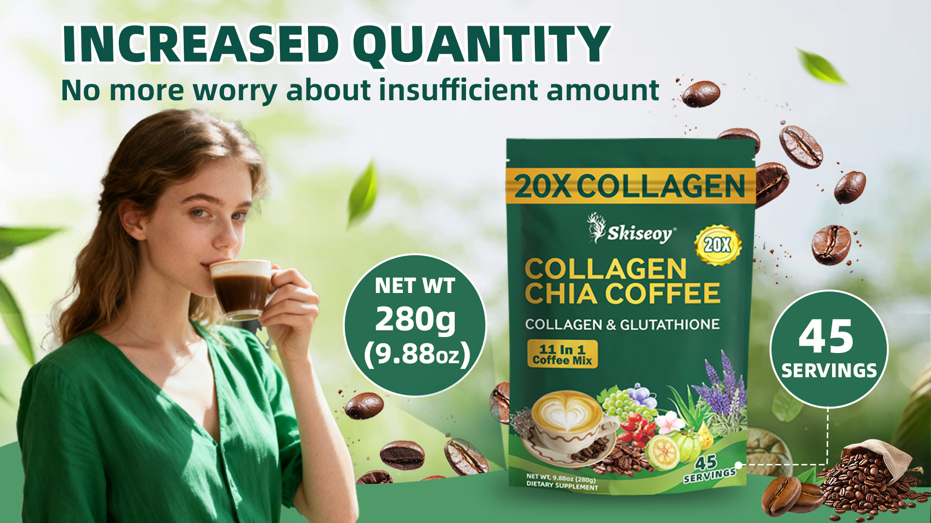 Amazon.com : Skiseoy 20x Collagen Chia Coffee - 11-in-1 Coffee