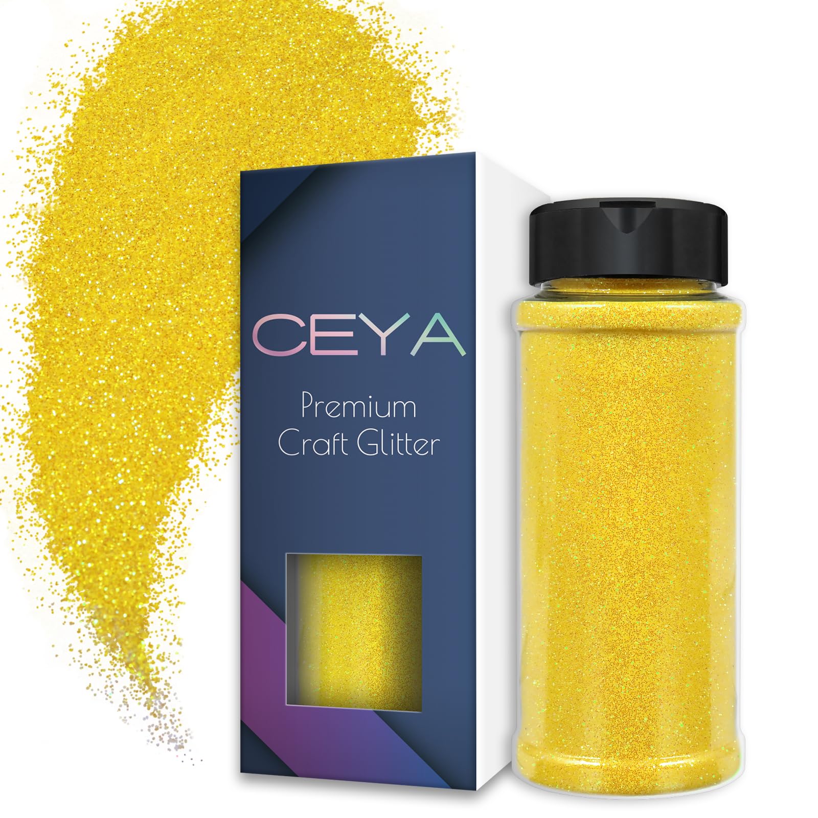 Ceya 3.8oz/ 110g Ultra Fine Glitter Powder Lemon Yellow Iridescent Glitter 1/128” 0.008” 0.2mm for Slime Epoxy Resin Craft Tumbler Jewelry Nail Art Festival Makeup Scrapbook Painting Wedding Cards
