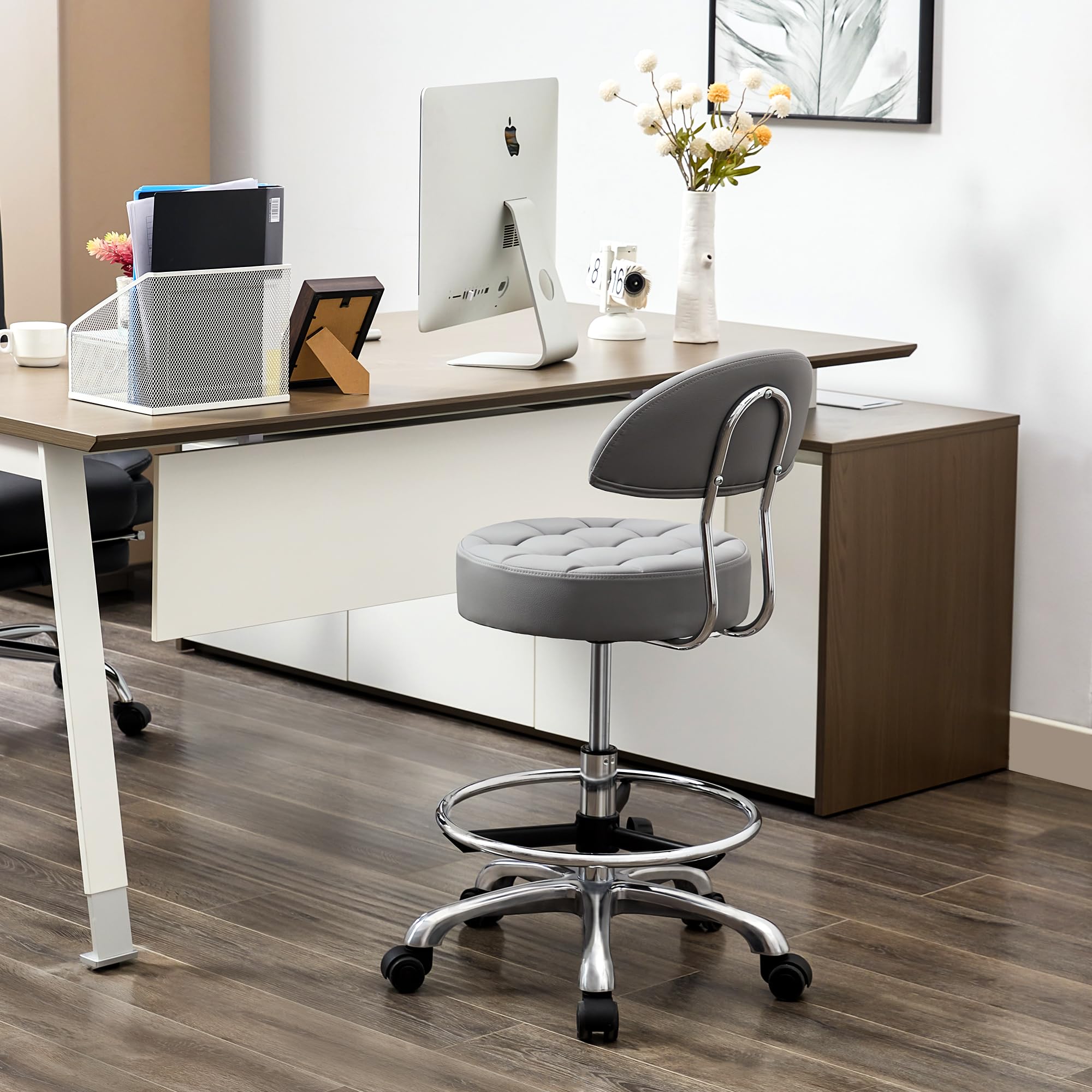 FIRAVOE Taburete de Dibujo con Respaldo (Silla Giratoria con Ruedas Silenciosas) (Altura Ajustable de 50.8 a 68.6 cm) Taburete Giratorio de Oficina