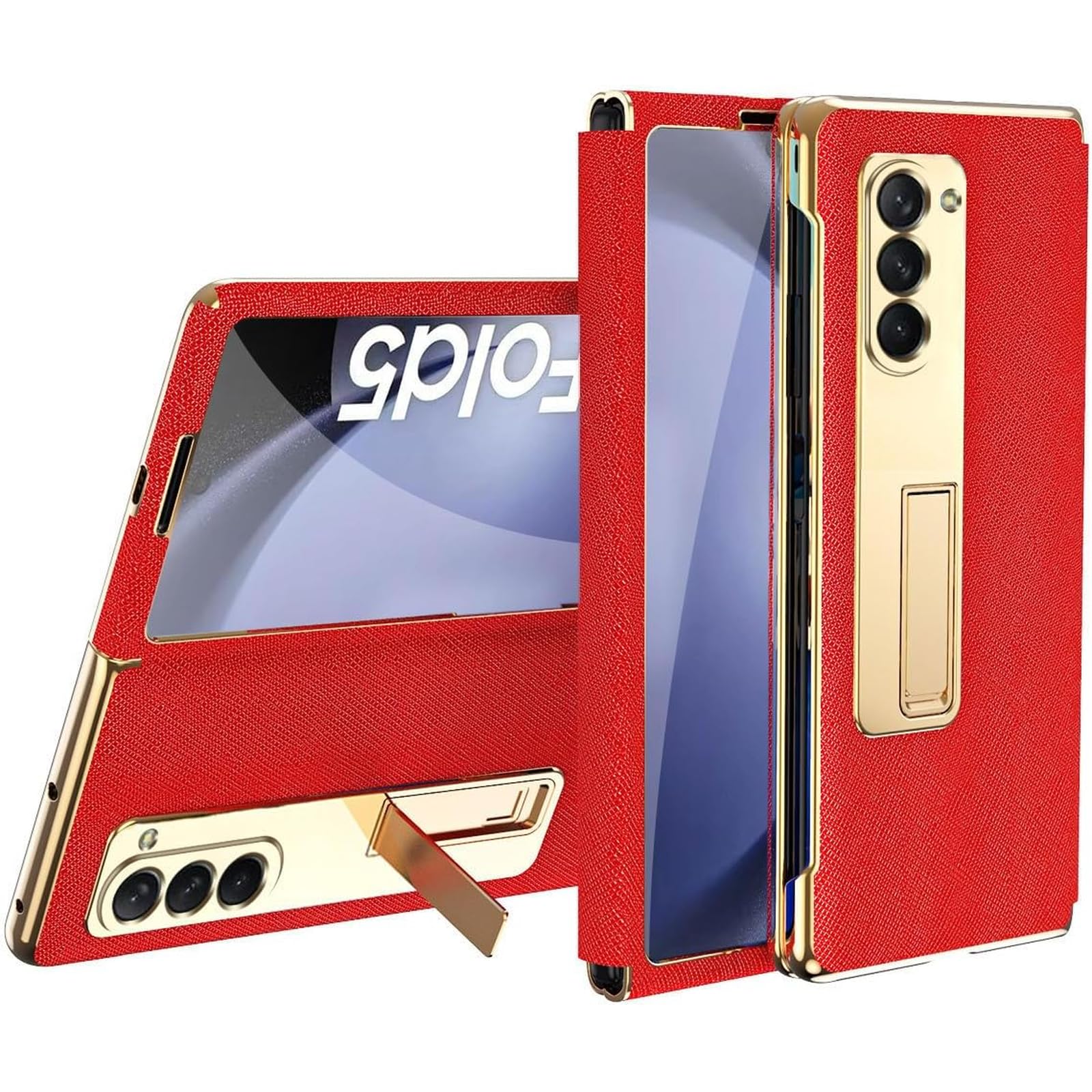 EKSED Custodia in Pelle per Samsung Galaxy Z Fold 5 5G 2023, Custodia elettrolitica con Protezione Completa del Corpo con Schermo in Vetro temperato e Supporto Nascosto Cover Antiurto