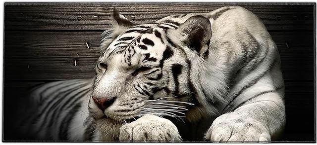 Silent Monsters Mouse Mat Size XX Large 900 x 400 mm), Mouse Pad Design: White Tiger, Stitched Edges, Mousemat for Office and Gaming, Mousepad Non-Slip Rubber Base, Desk Mat XXL