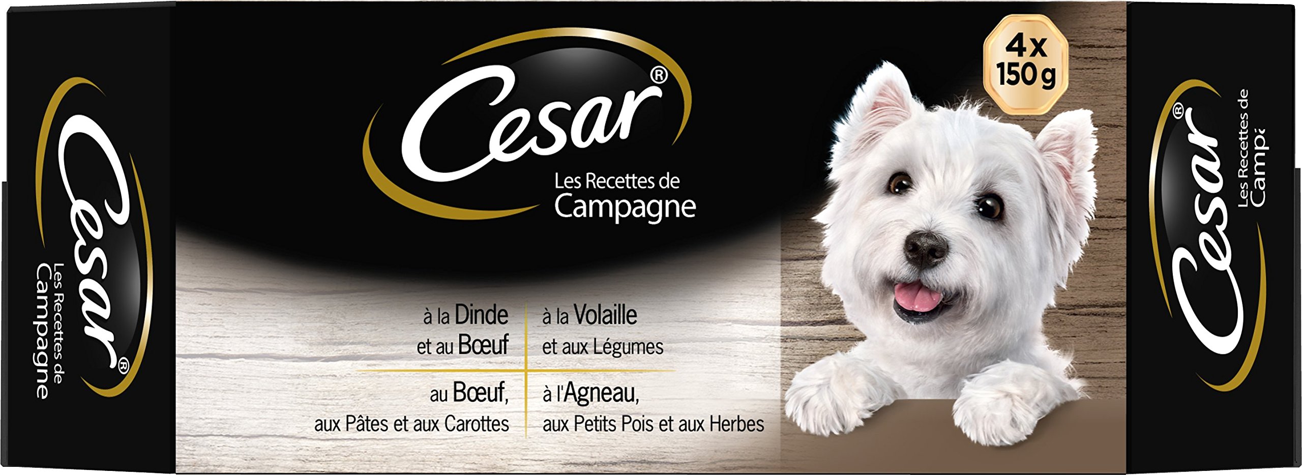 Cesar Les Recettes de Campagne Mini-Netz für Erwachsene Hunde, 4 Geschmacksrichtungen, 6 x 4 Schalen à 150 g