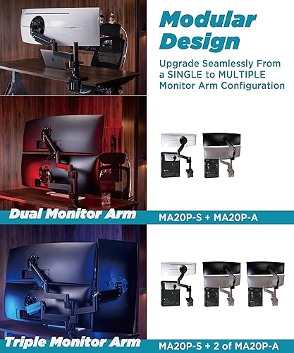 Miniatura 6 de Brazo de monitor resistente para monitores ultraanchos de hasta 57" y 44 libras, soporte de escritorio único, altura neumática ajustable, brazos de